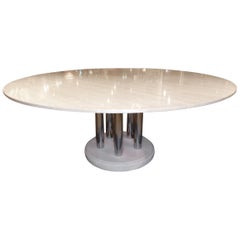 Travertine and Chromed Metal Dining Table by Pace Collection