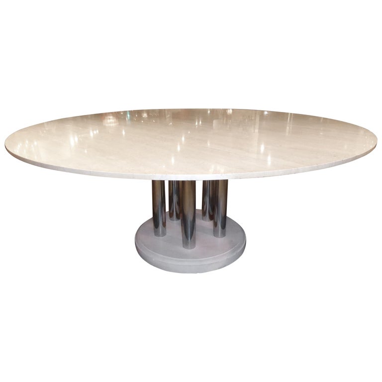 Travertine And Chromed Metal Dining Table By Pace Collection For Travertine And Chromed Metal Dining Table By Pace Collection For
