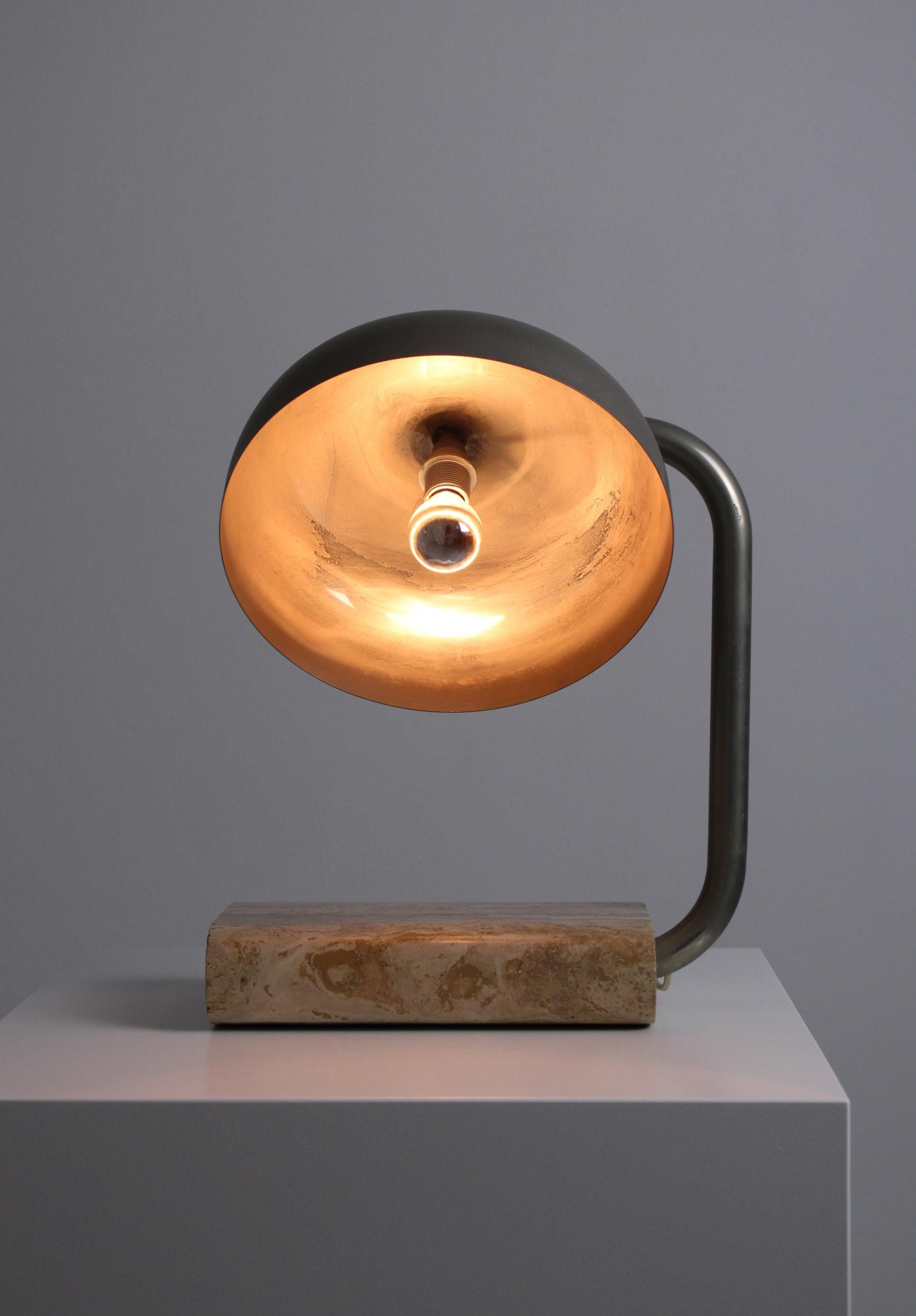 Mid-Century Modern Travertine and chromed metal table lamp by Paolo Salvi, 1960s For Sale