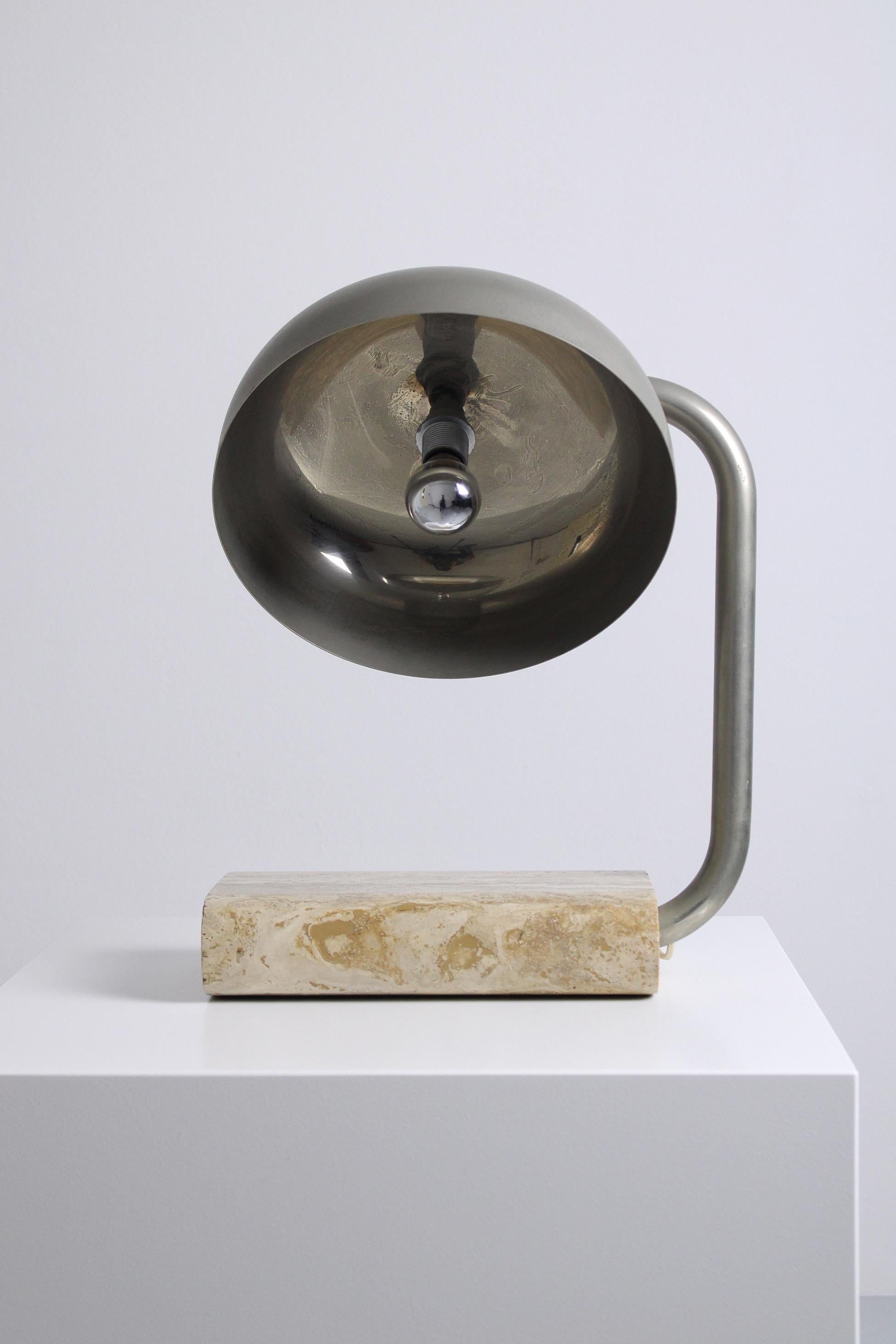 Mid-20th Century Travertine and chromed metal table lamp by Paolo Salvi, 1960s For Sale