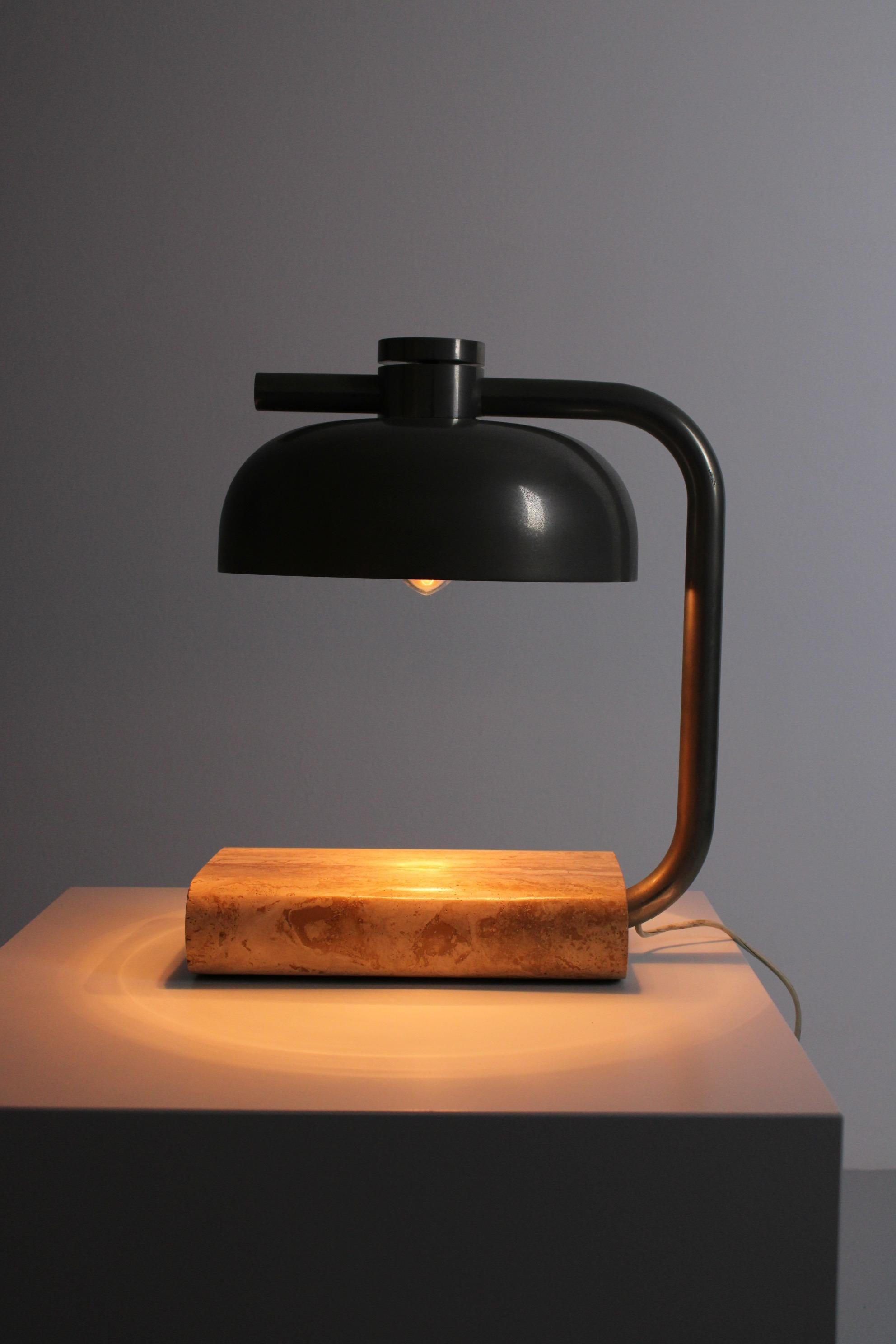 Metal Travertine and chromed metal table lamp by Paolo Salvi, 1960s For Sale
