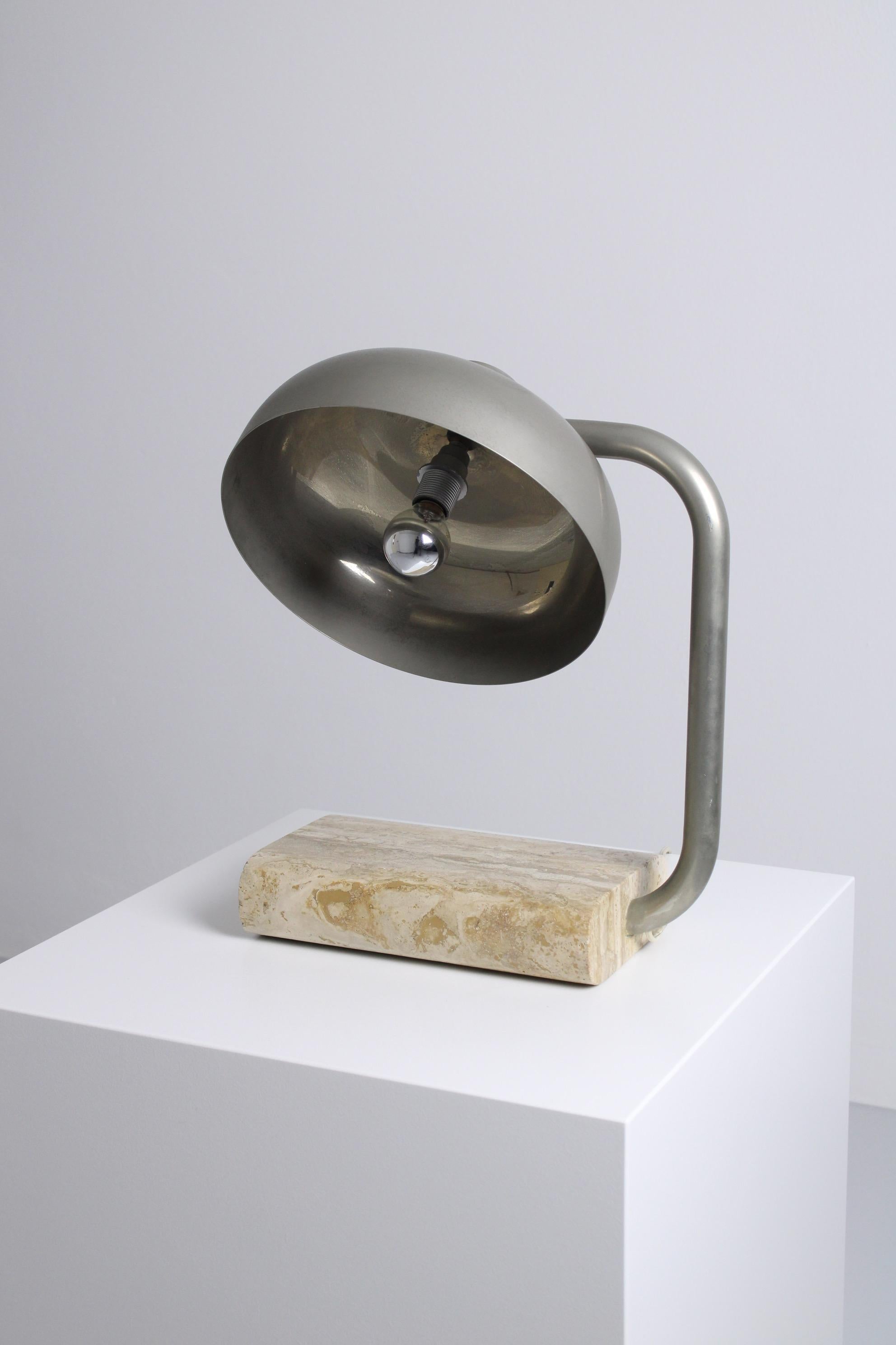 Travertine and chromed metal table lamp by Paolo Salvi, 1960s For Sale 1