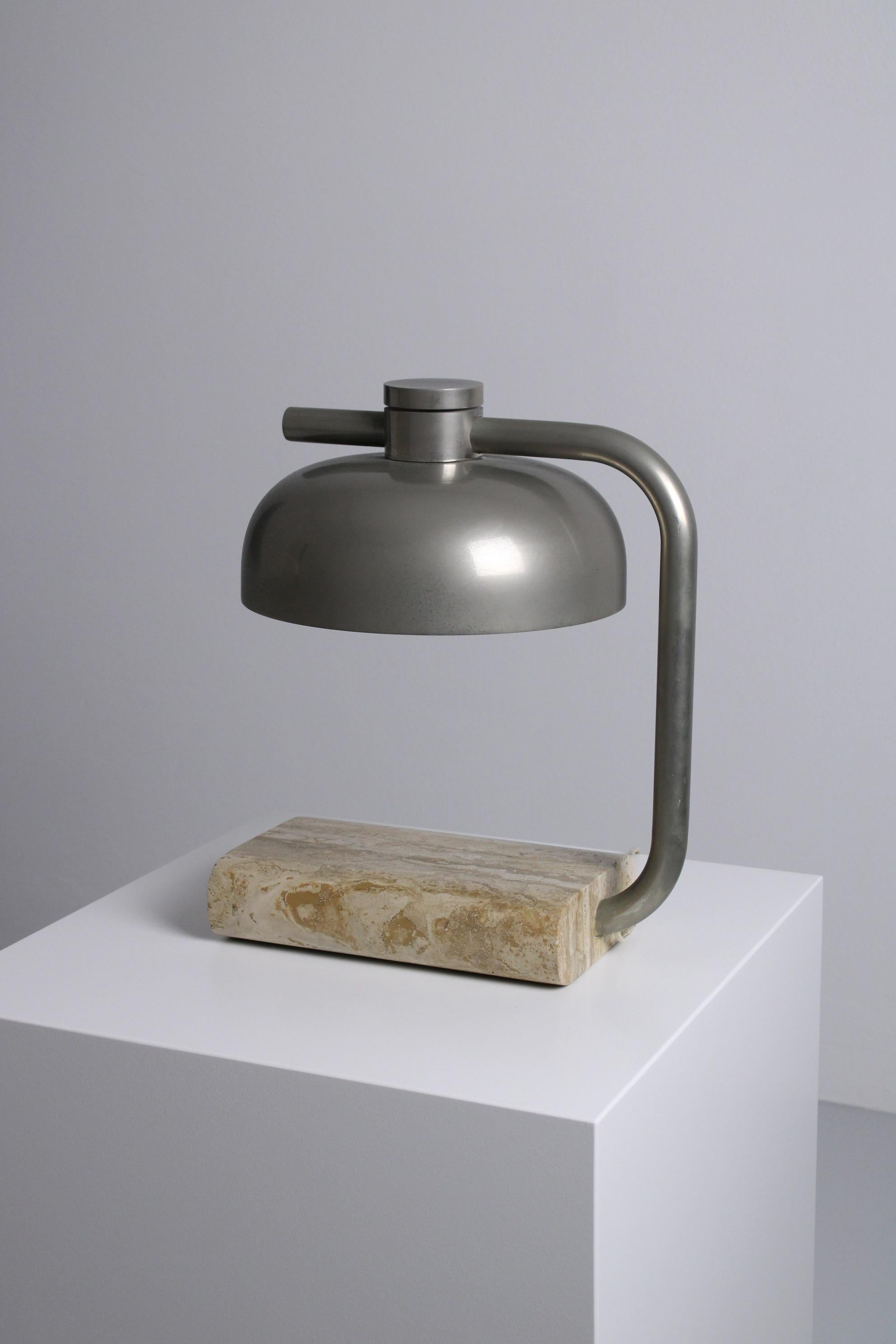 Travertine and chromed metal table lamp by Paolo Salvi, 1960s For Sale 2