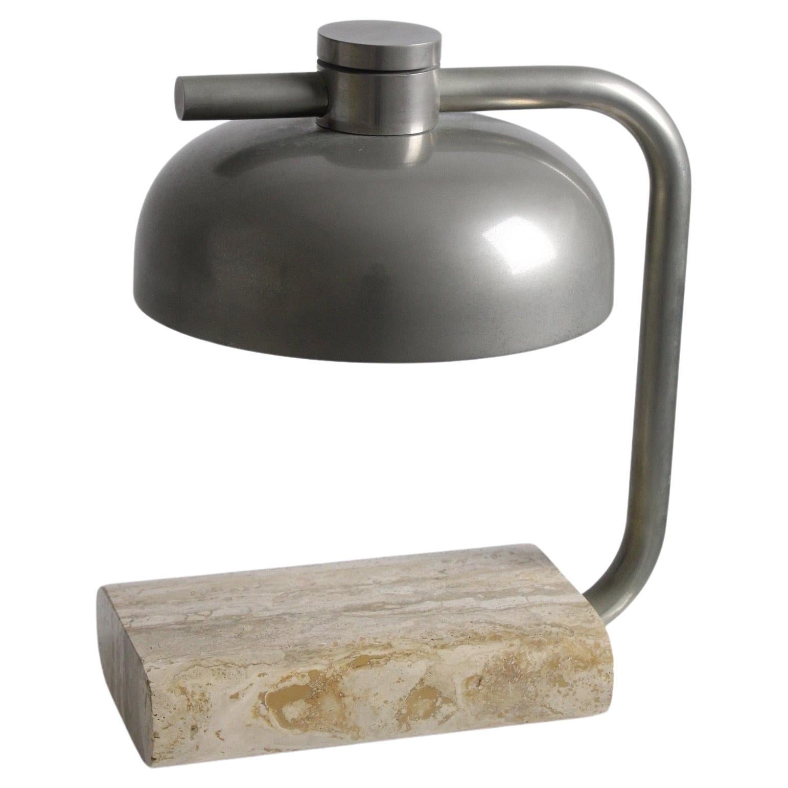 Travertine and chromed metal table lamp by Paolo Salvi, 1960s For Sale