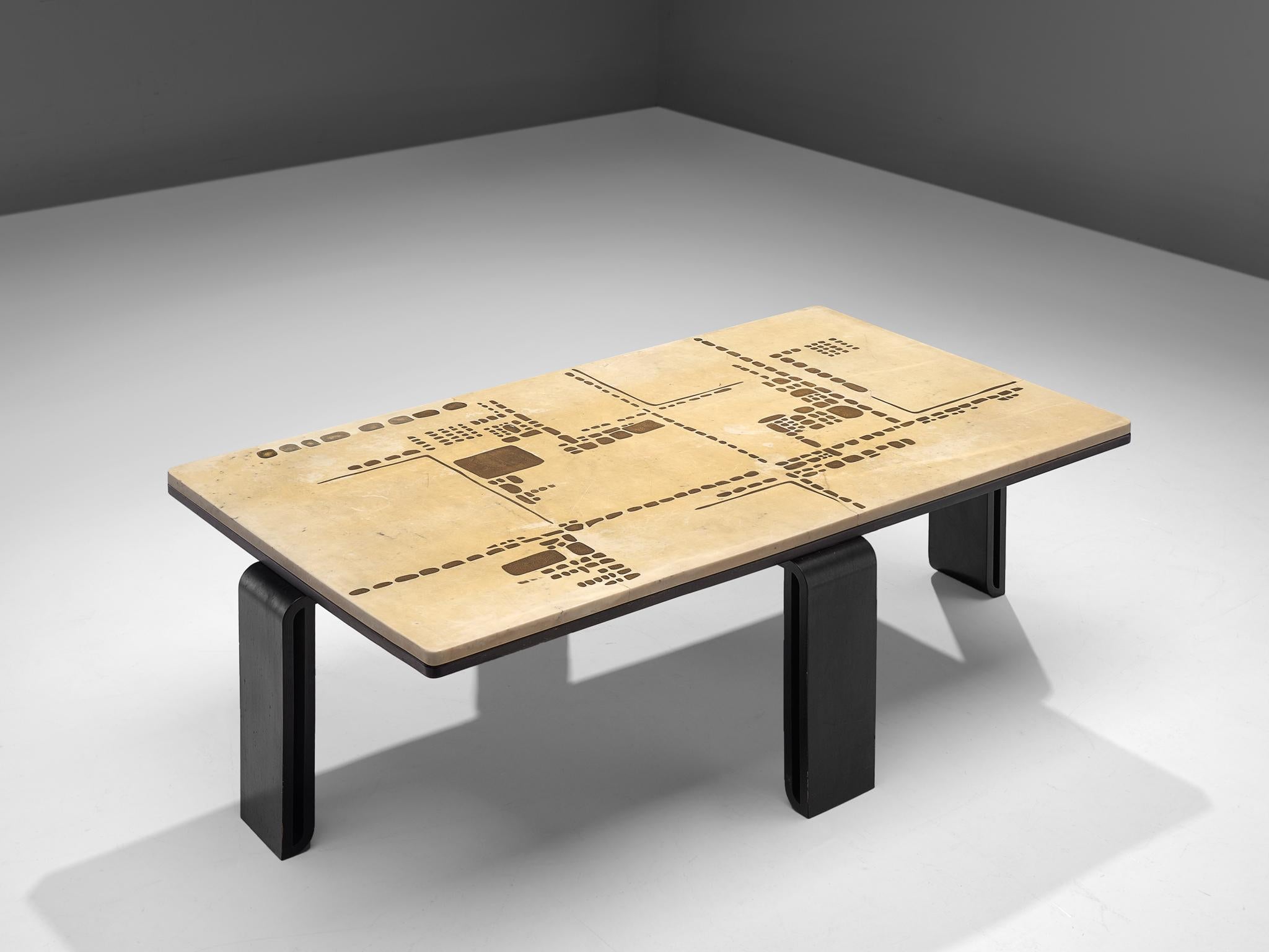 Dutch Travertine and Ebonized Wooden Coffee Table