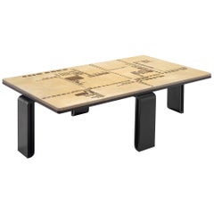 Travertine and Ebonized Wooden Coffee Table