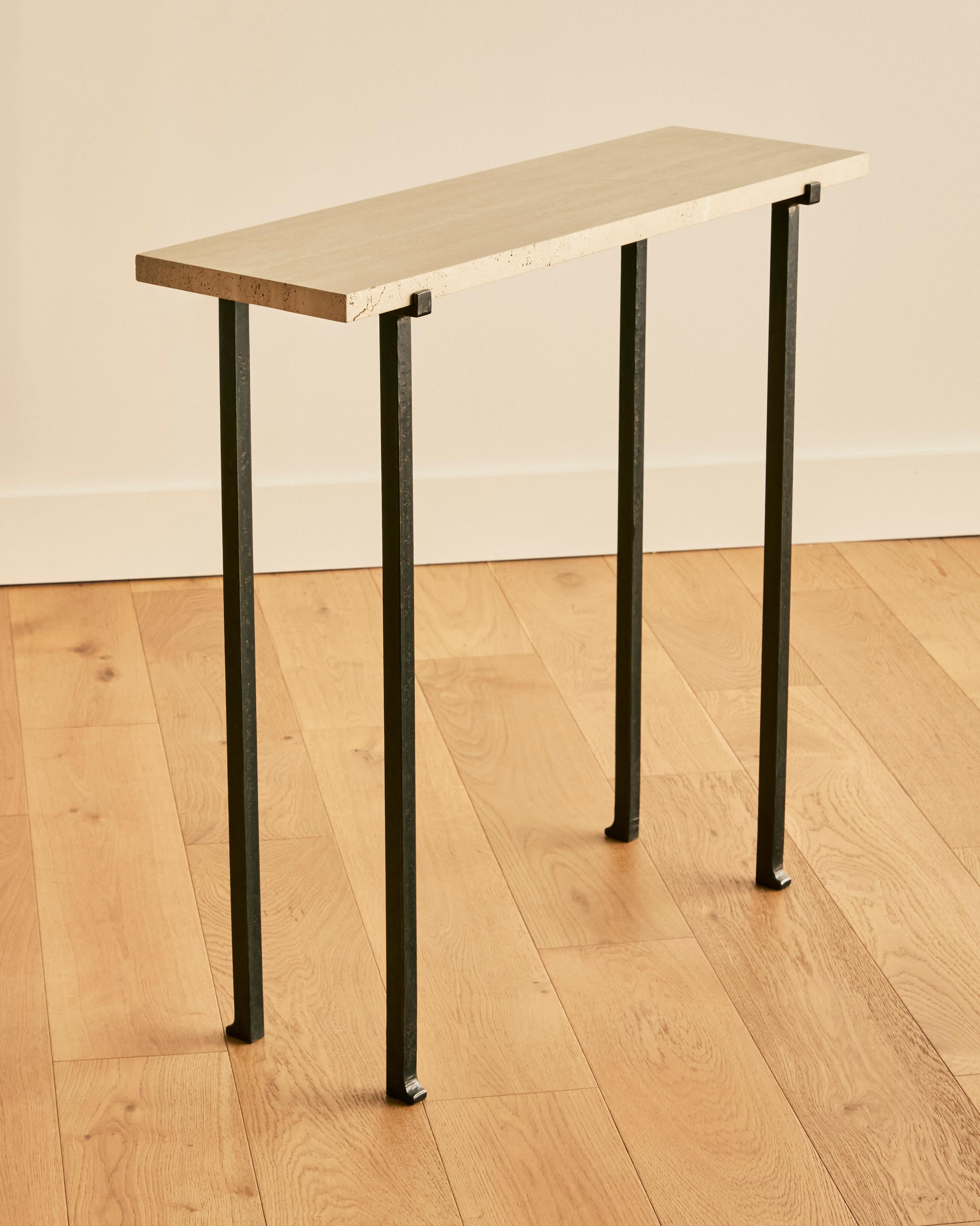 Travertine and Forged Steel Console In Good Condition For Sale In Long Island City, NY