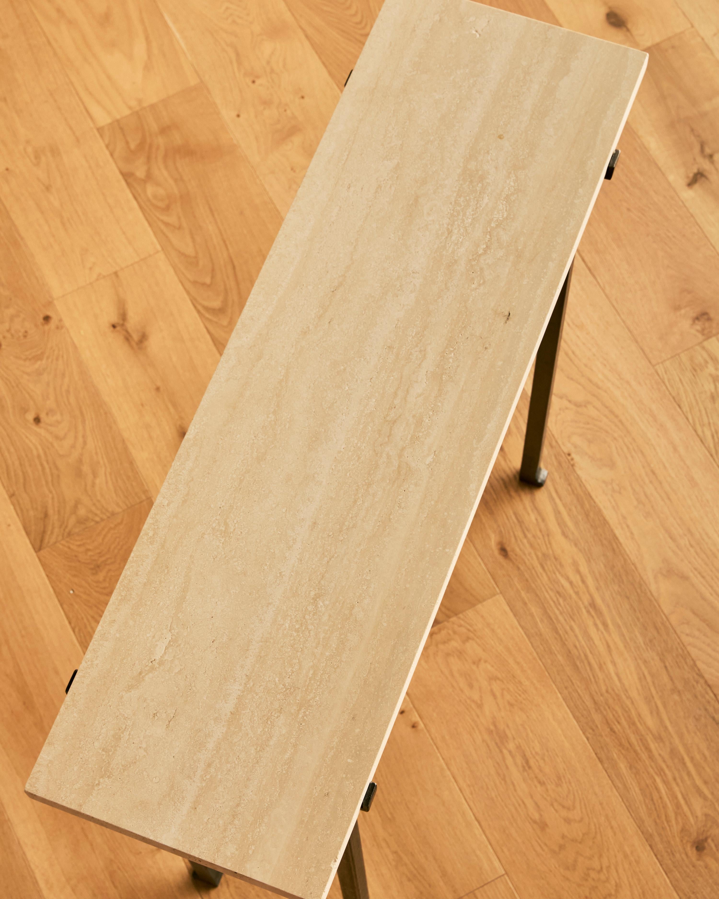 20th Century Travertine and Forged Steel Console For Sale