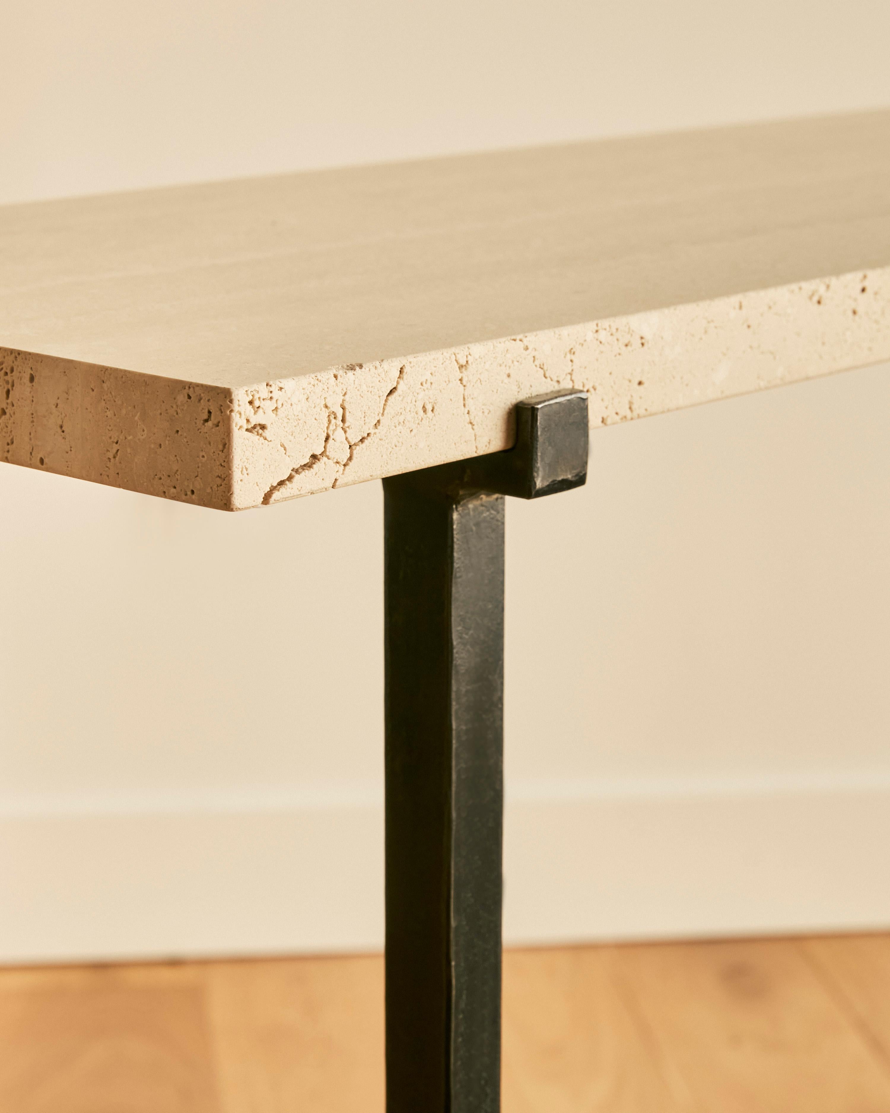 Travertine and Forged Steel Console For Sale 1