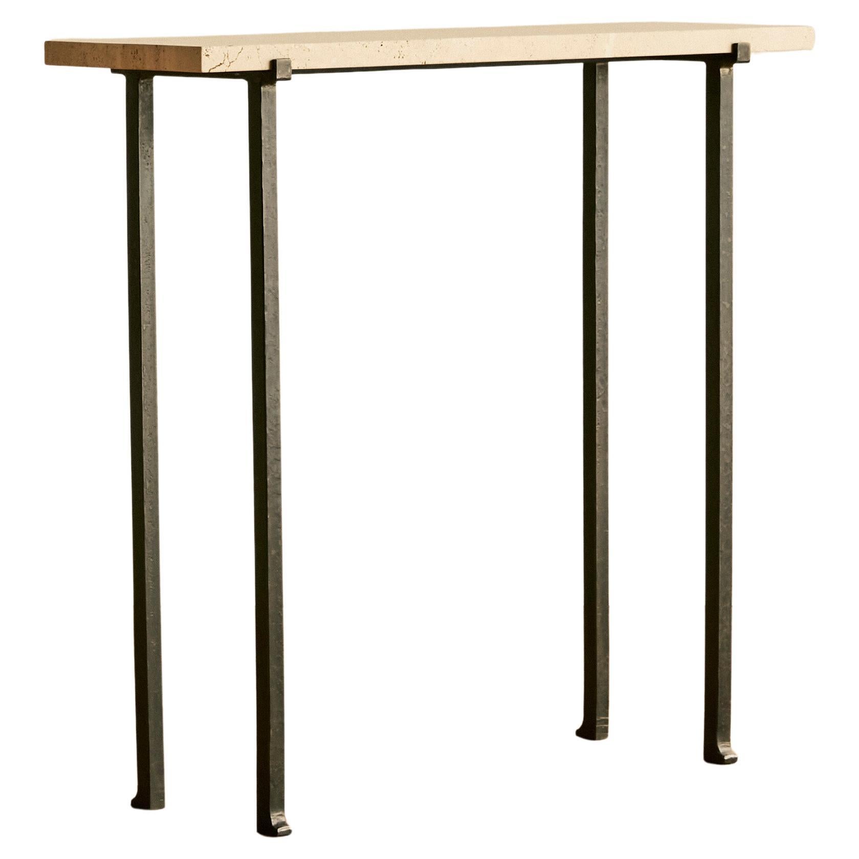 Travertine and Forged Steel Console