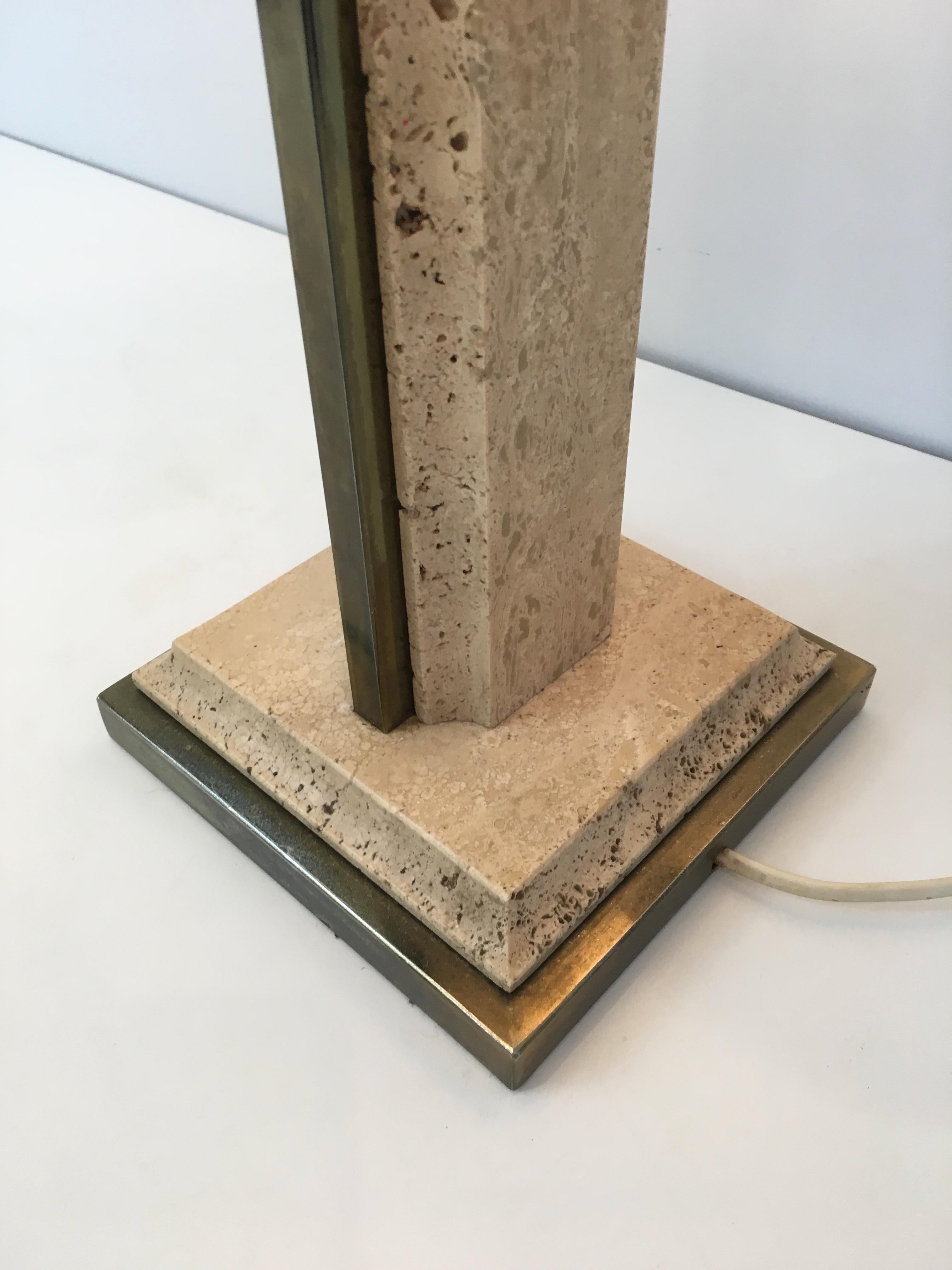 Travertine and Gilt Metal Table Lamp For Sale 4