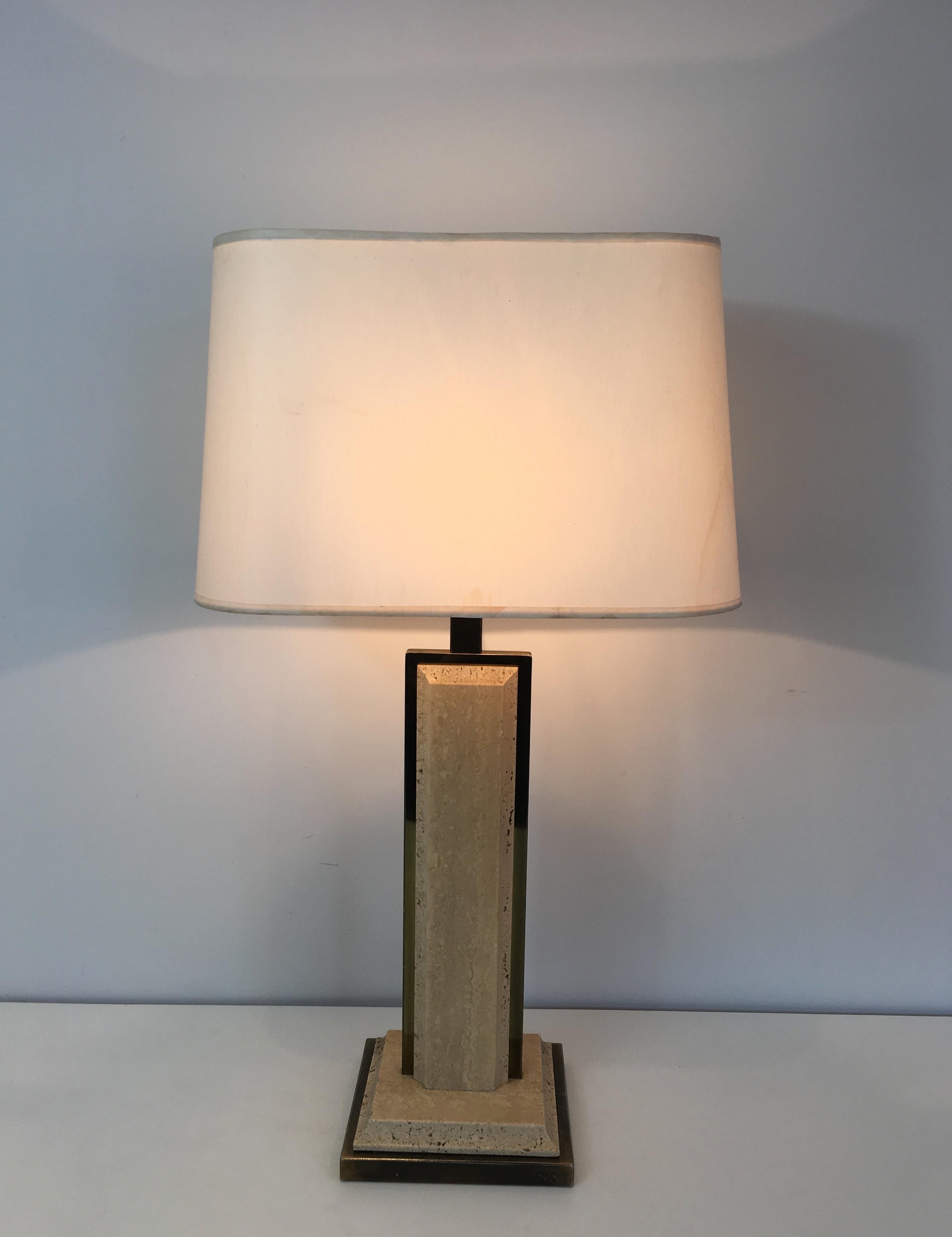 Travertine and Gilt Metal Table Lamp For Sale 5
