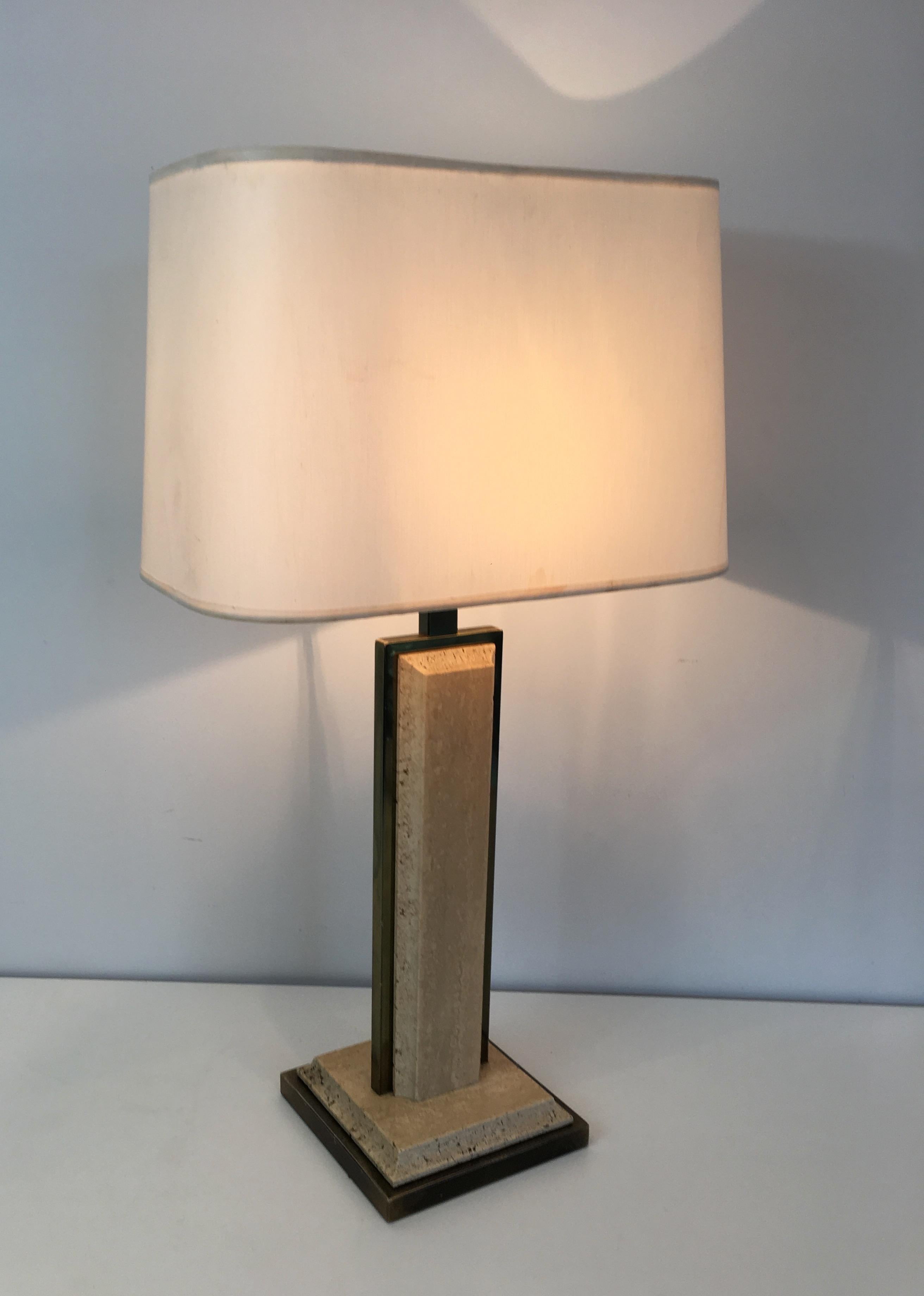 Travertine and Gilt Metal Table Lamp For Sale 6