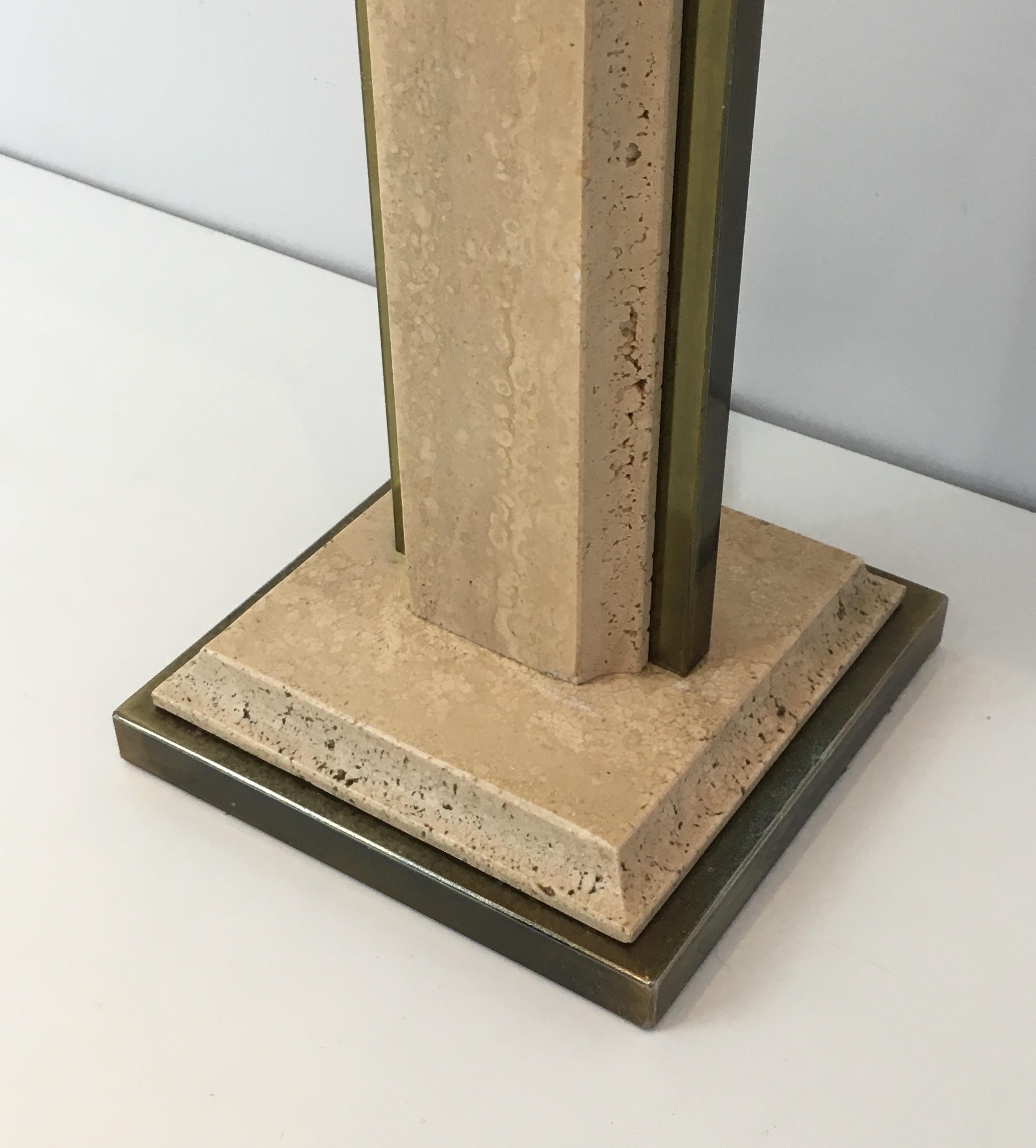 Travertine and Gilt Metal Table Lamp For Sale 9