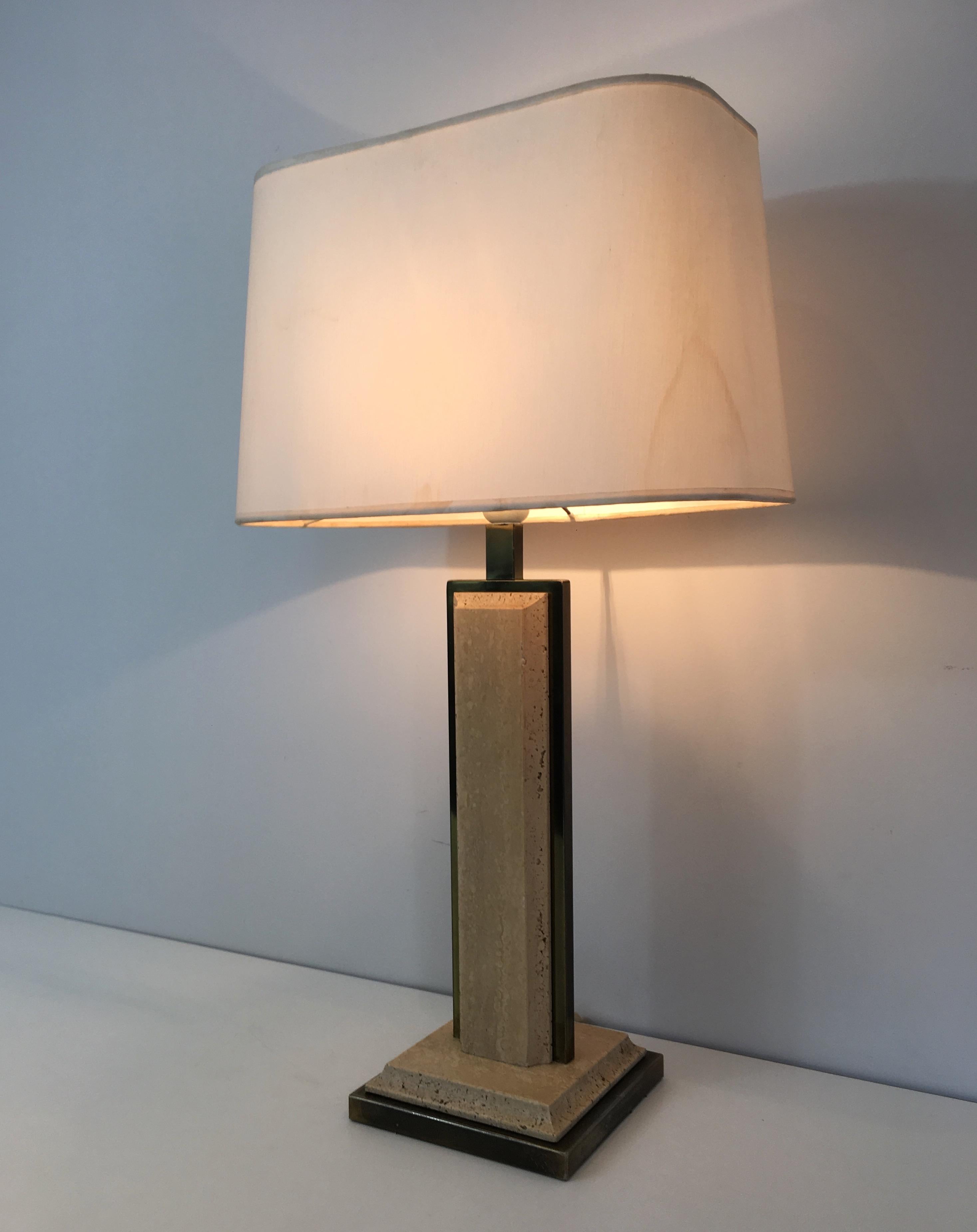 Travertine and Gilt Metal Table Lamp For Sale 10