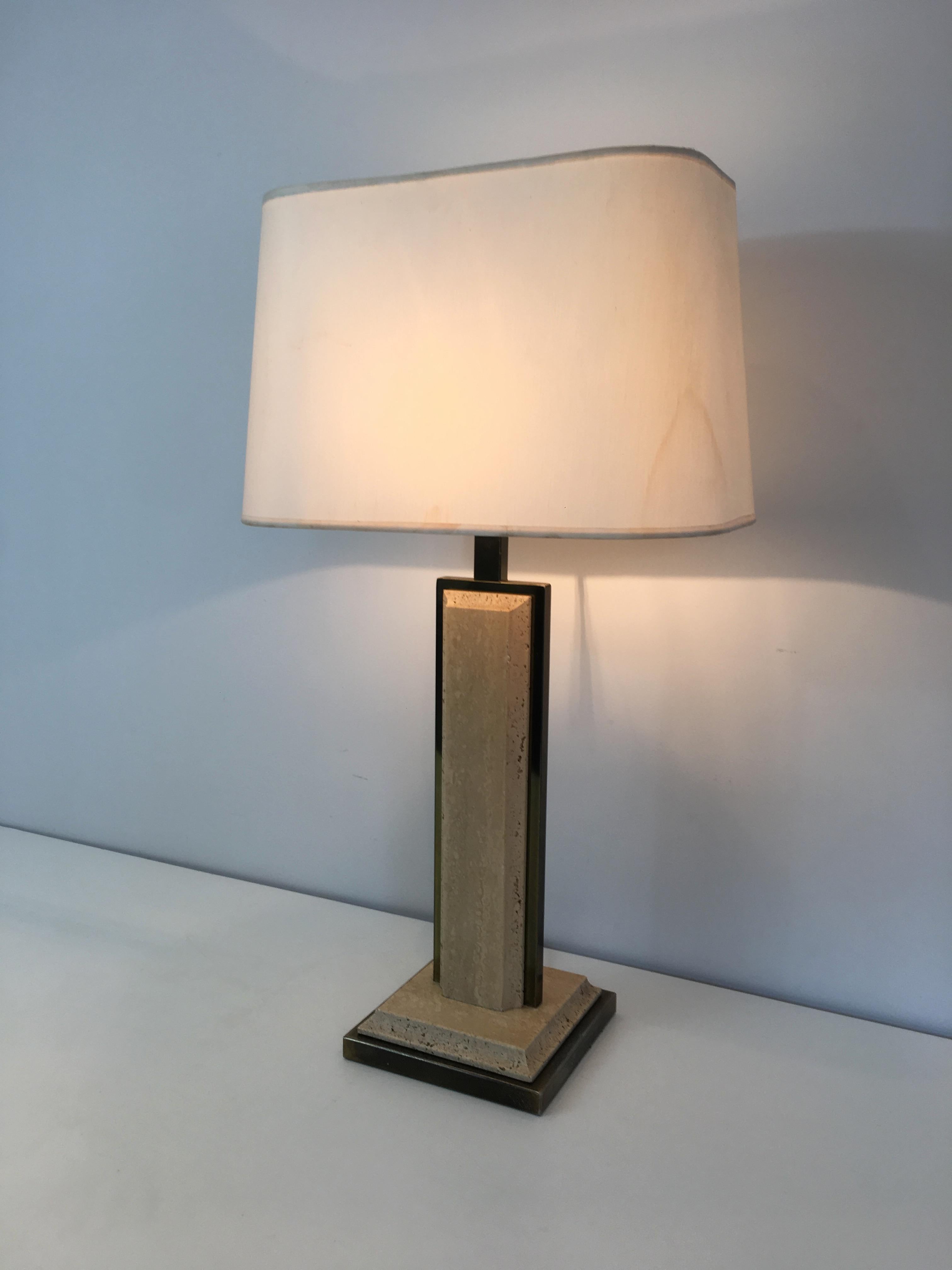 Travertine and Gilt Metal Table Lamp For Sale 11