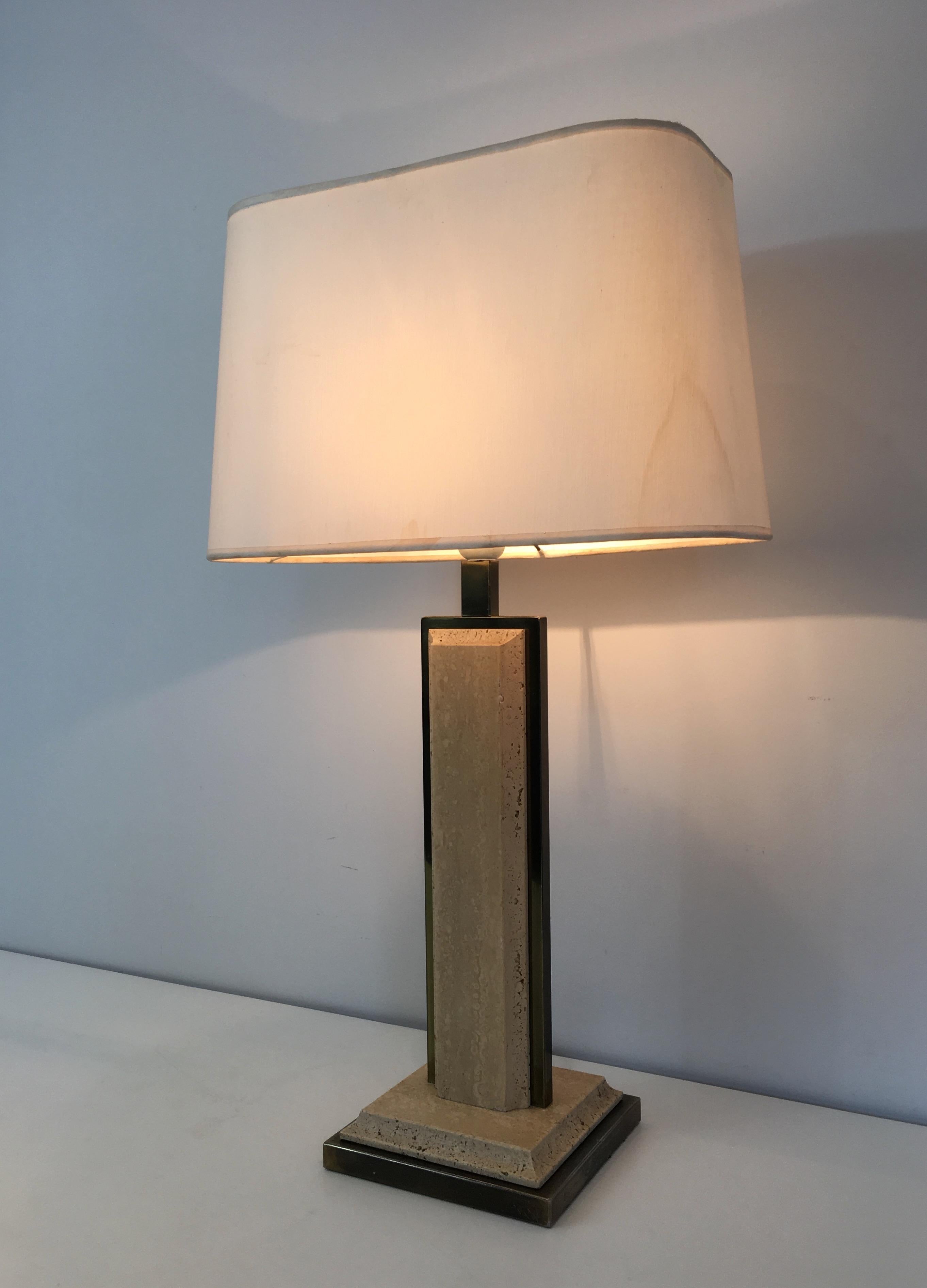 Travertine and Gilt Metal Table Lamp For Sale 12