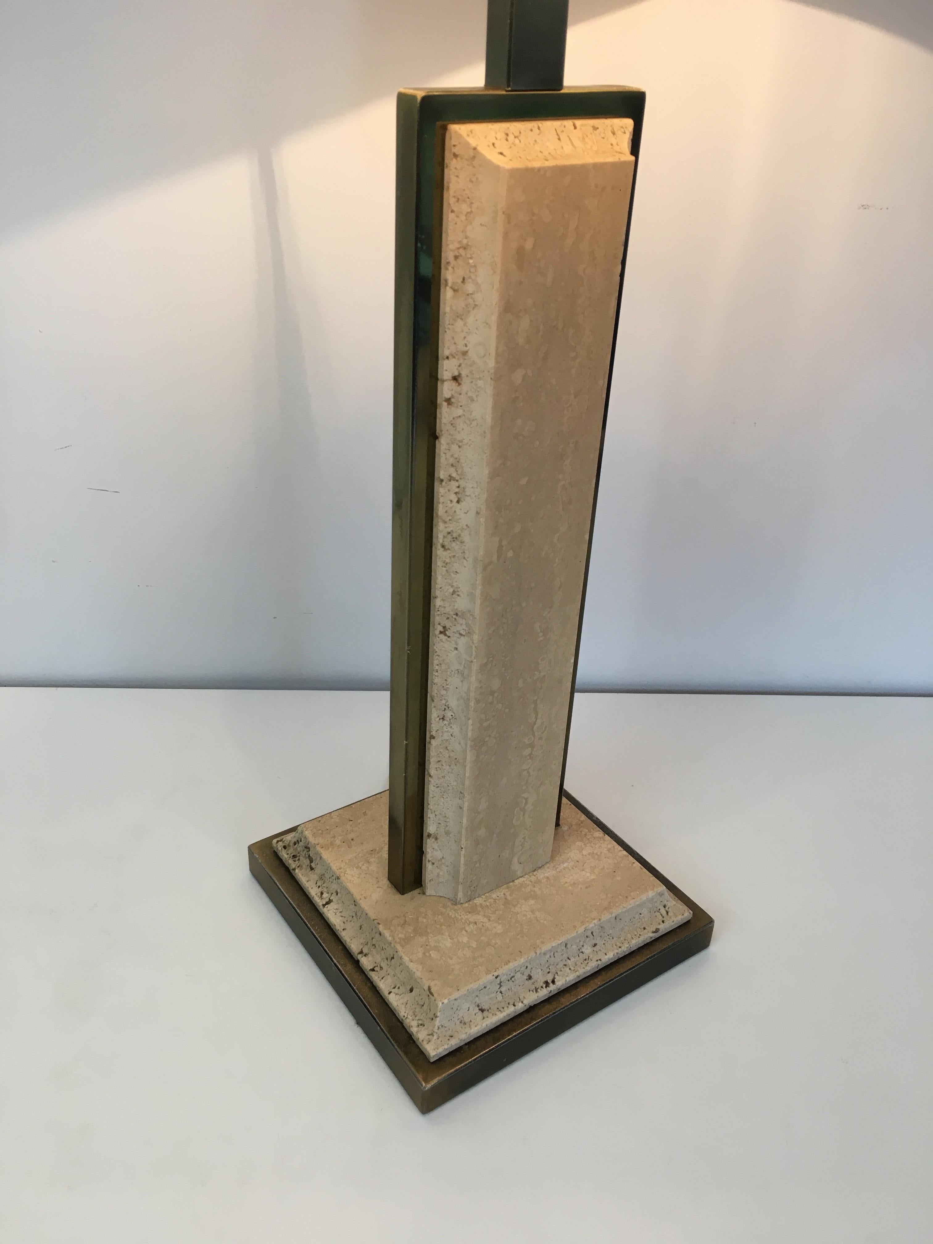 Travertine and Gilt Metal Table Lamp For Sale 13