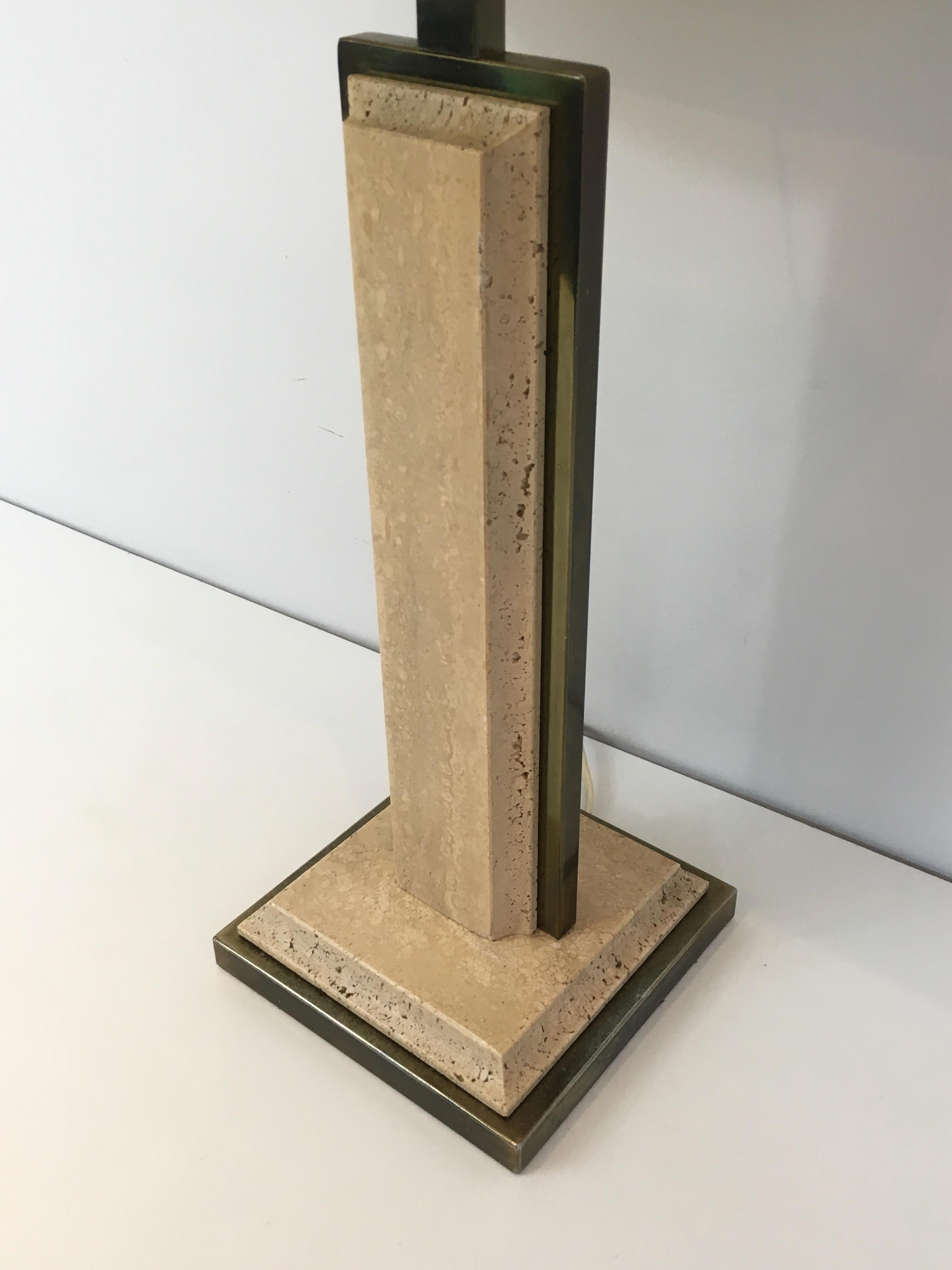 French Travertine and Gilt Metal Table Lamp For Sale