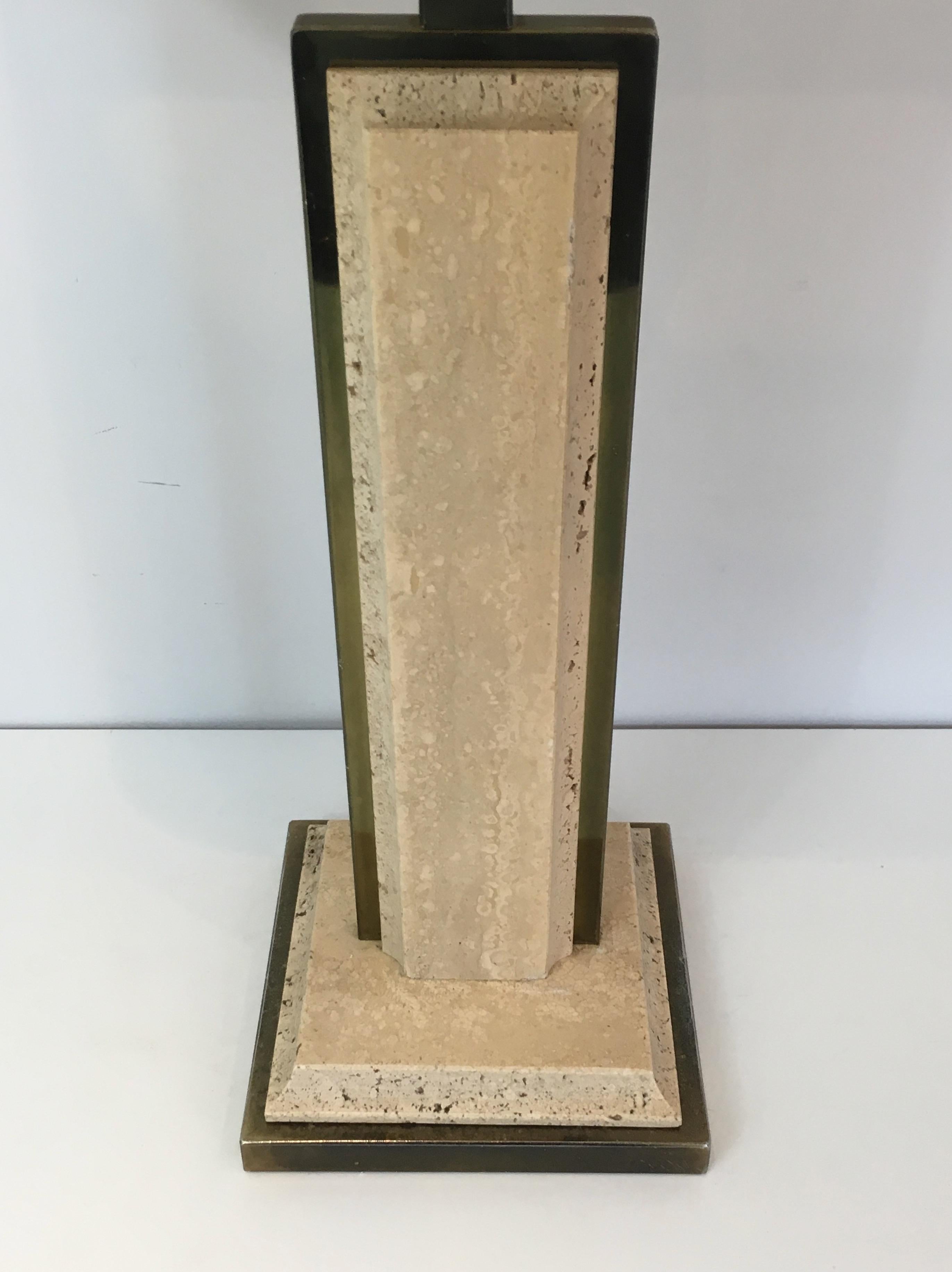 Late 20th Century Travertine and Gilt Metal Table Lamp For Sale