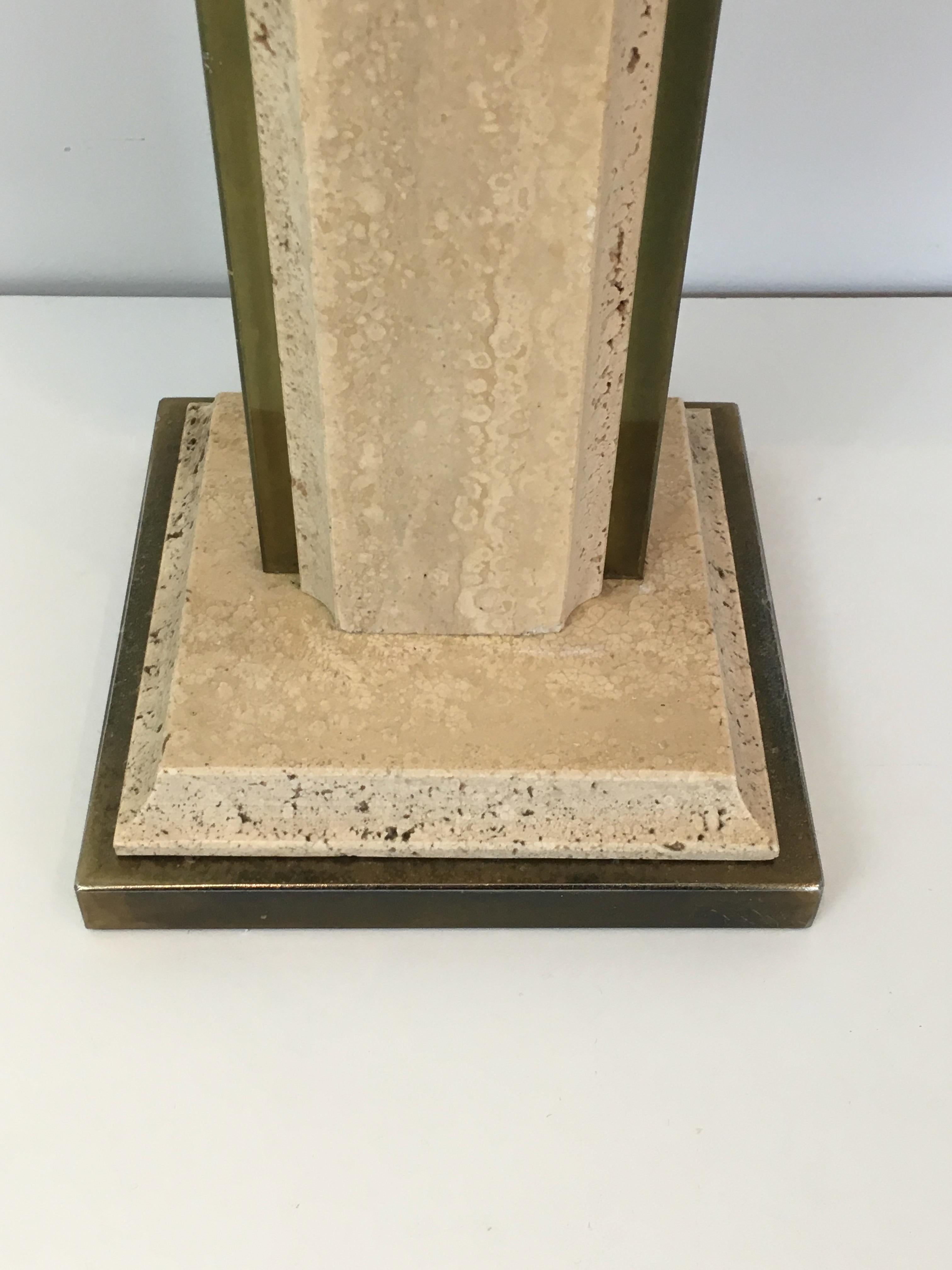 Travertine and Gilt Metal Table Lamp For Sale 1