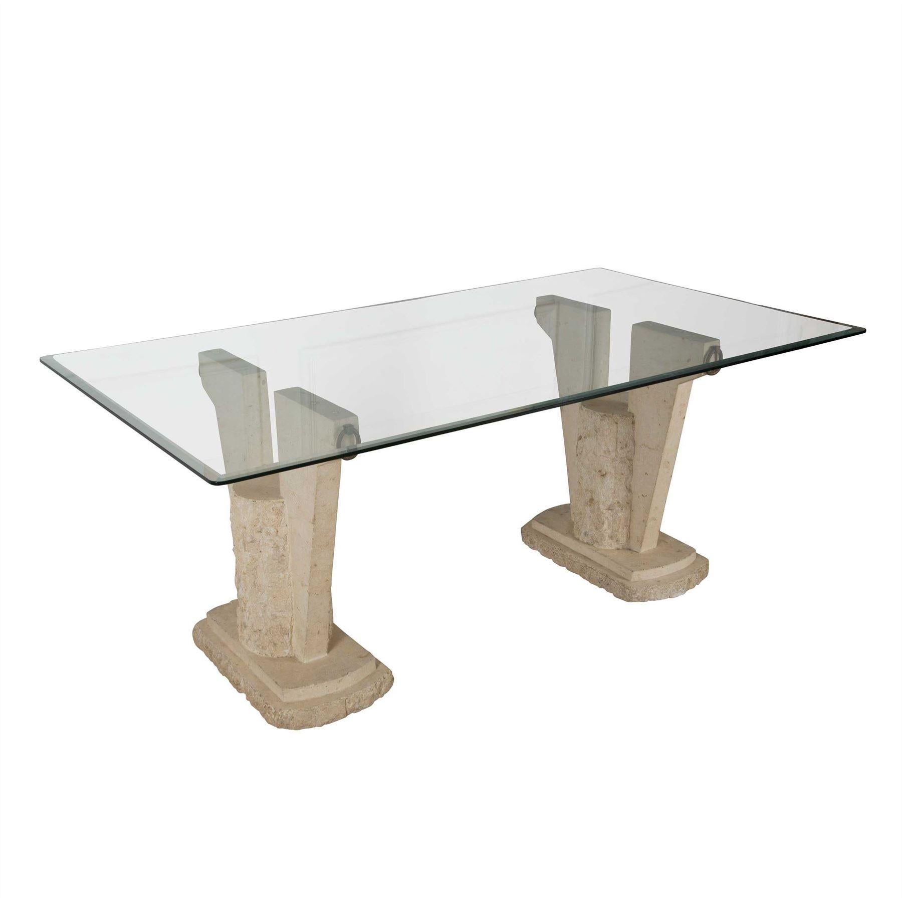 Italian Travertine and Glass Centre Table