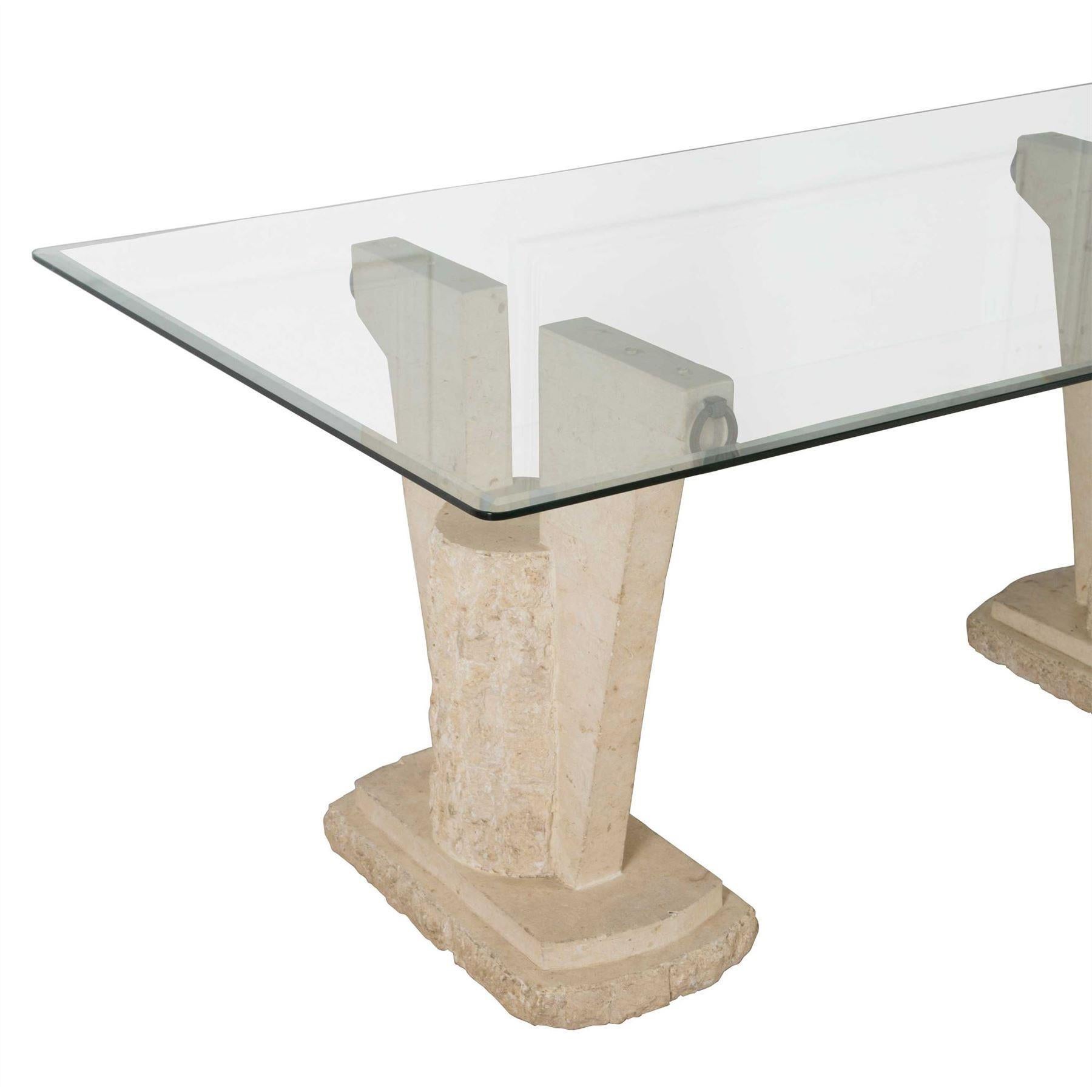 Travertine and Glass Centre Table In Good Condition In Gloucestershire, GB