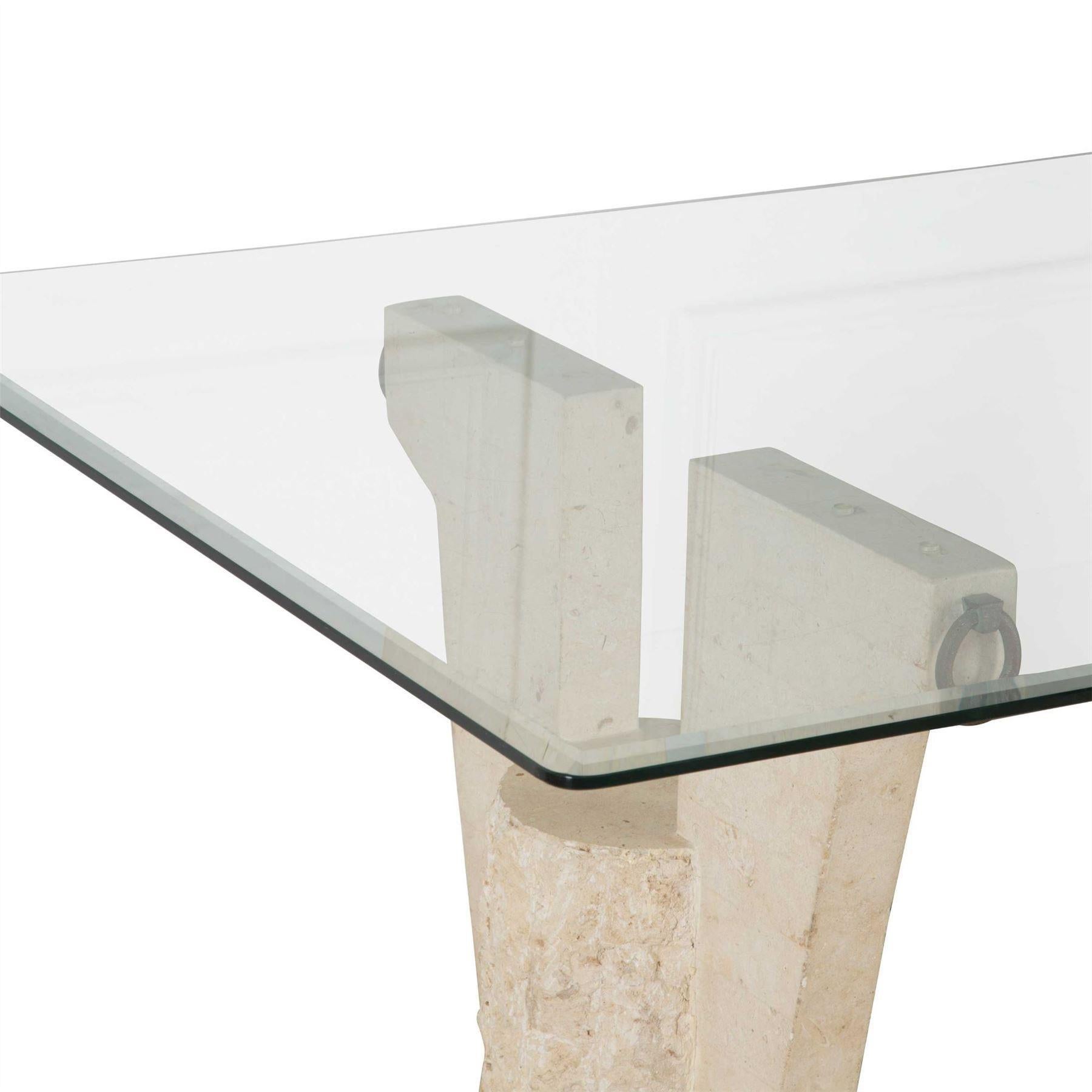 20th Century Travertine and Glass Centre Table