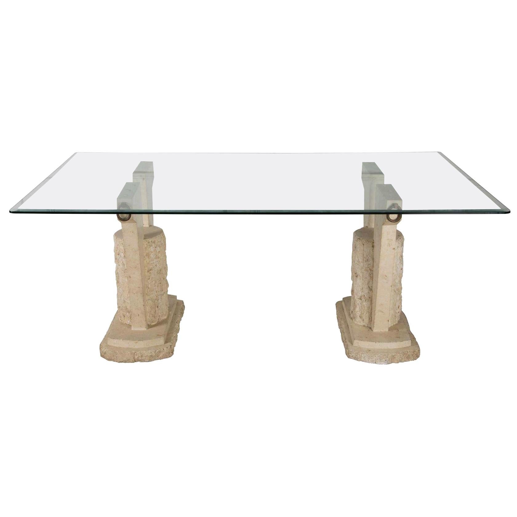 Travertine and Glass Centre Table