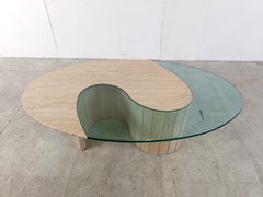 Travertine  and glass Coffee Table 1970s