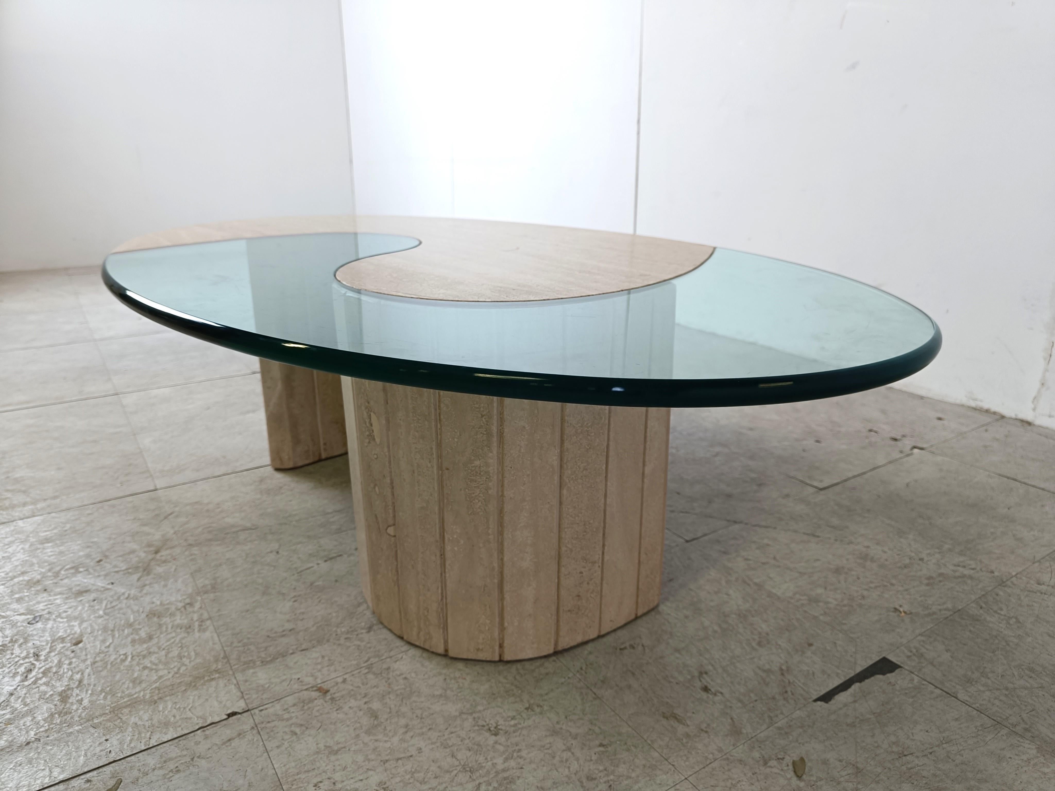 Travertine  and glass Coffee Table 1970s, Italy For Sale 2