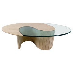 Travertin  Table basse en verre des années 1970, Italie