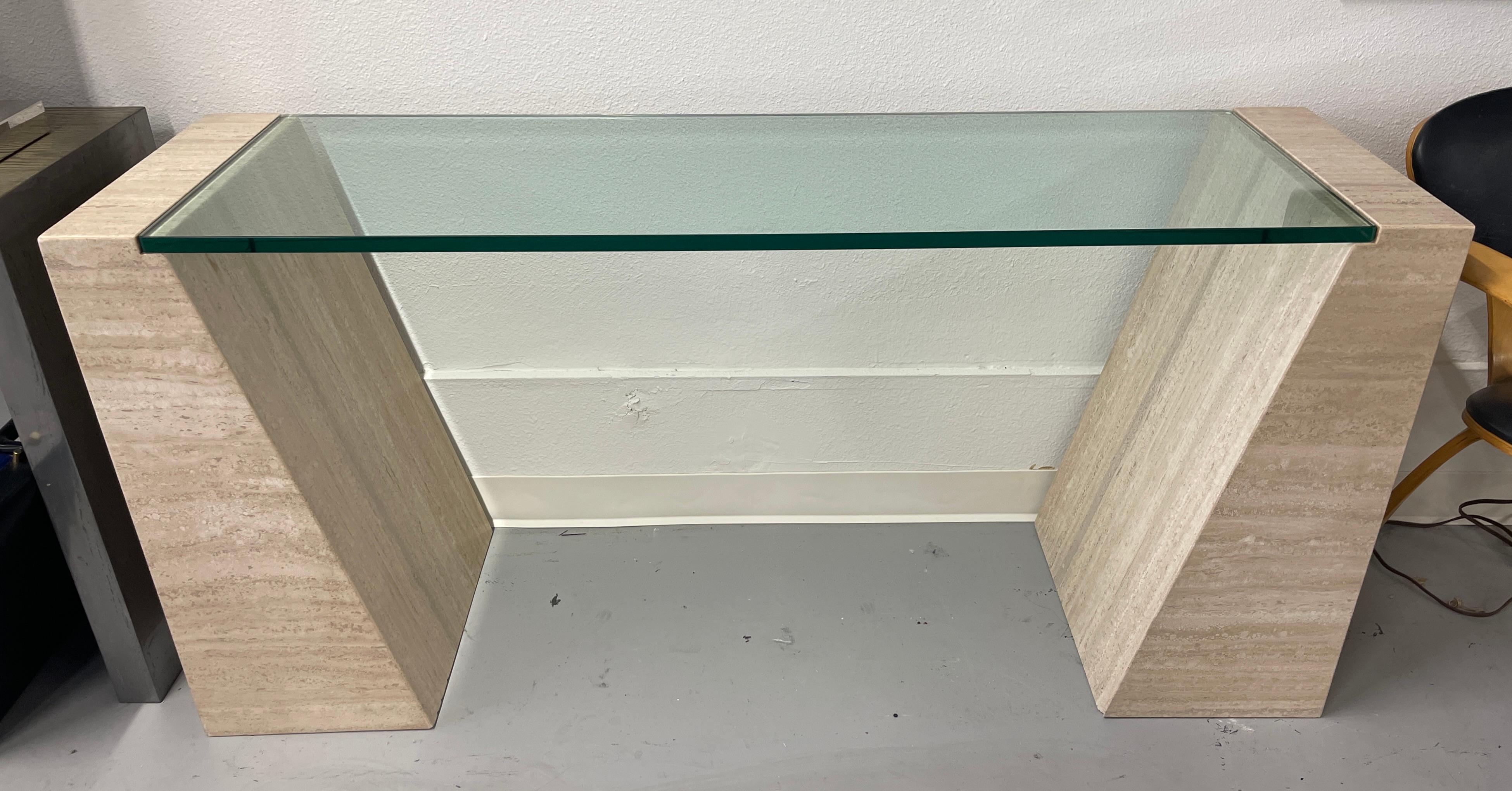 Travertine and Glass Console Table 9