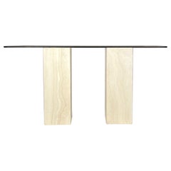 Travertine and Glass Console Table