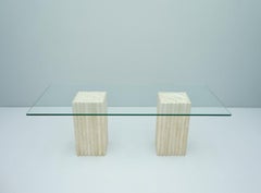 Travertine and Glass Dining Table Carlo Scarpa, Italy, 1970s