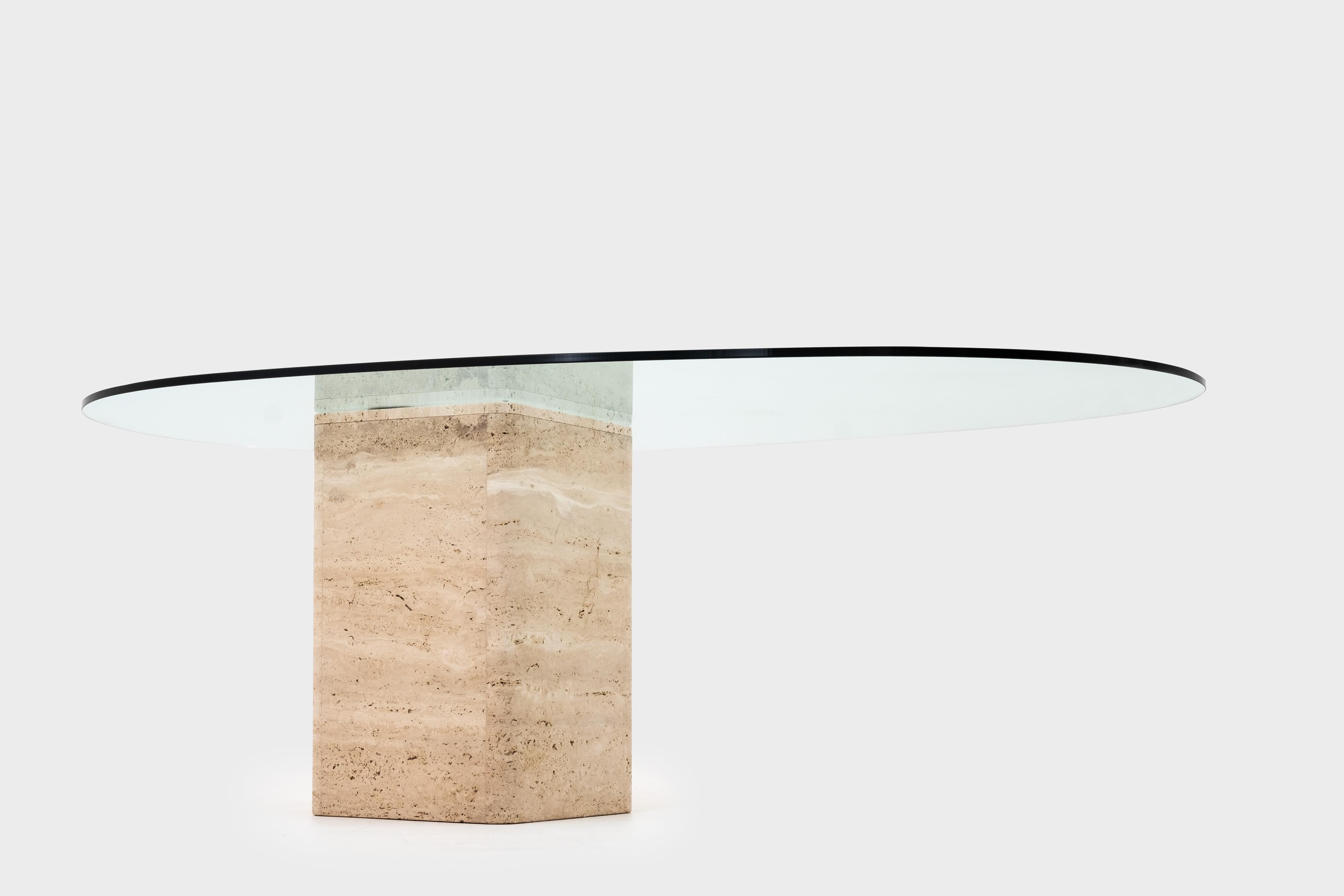 Mid-Century Modern Travertine and Glass Dining Table by Saporiti