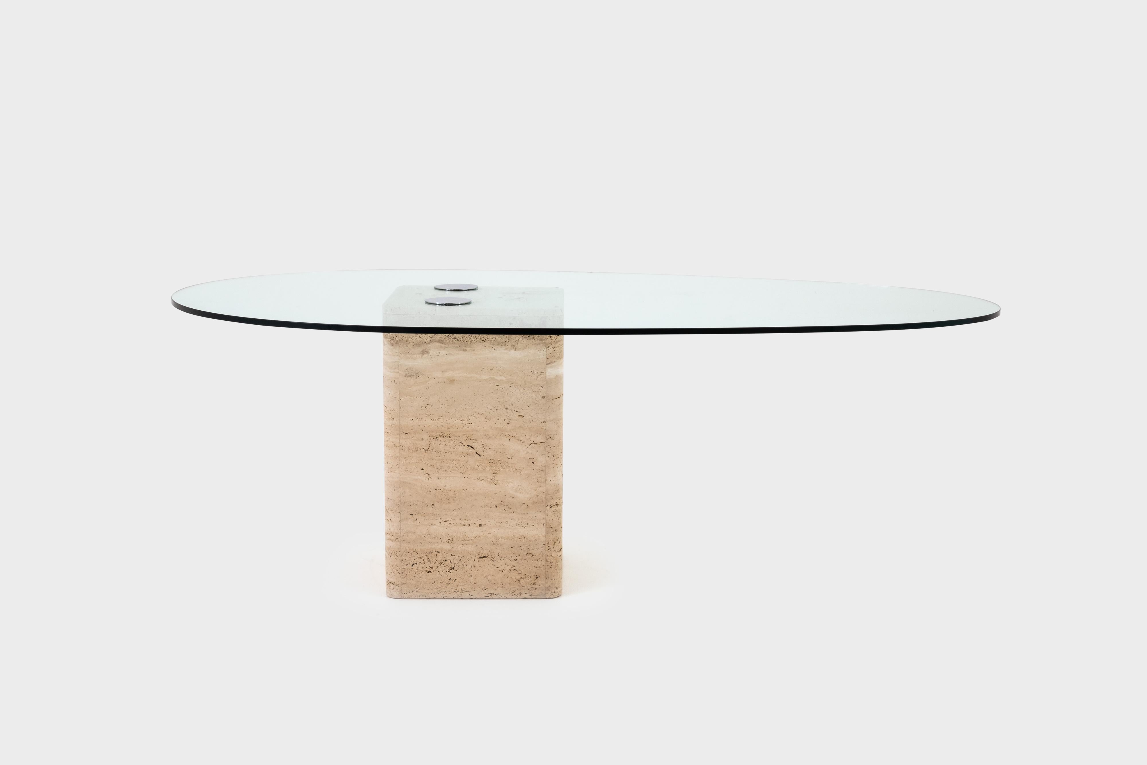 Italian Travertine and Glass Dining Table by Saporiti