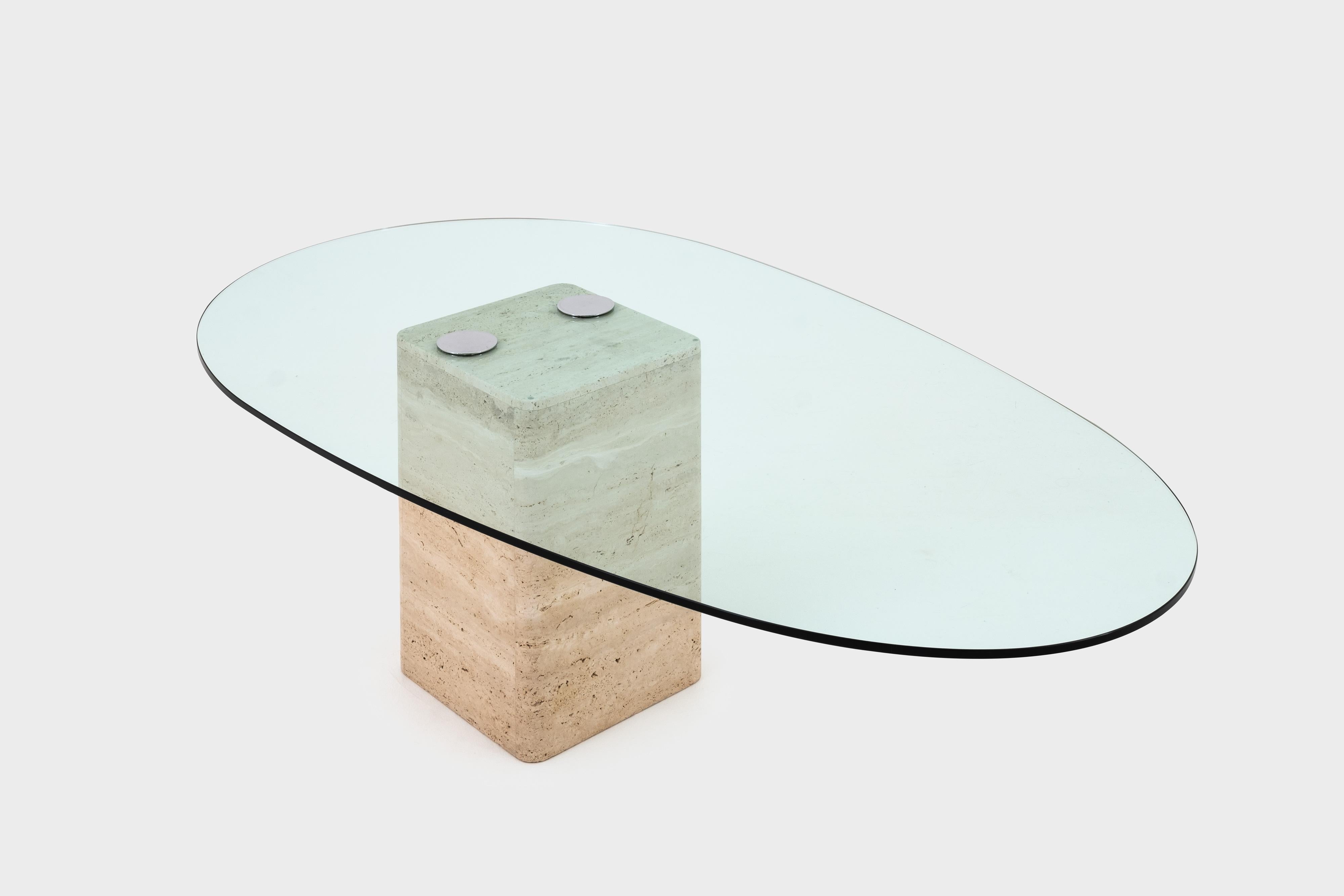 Travertine and Glass Dining Table by Saporiti 2