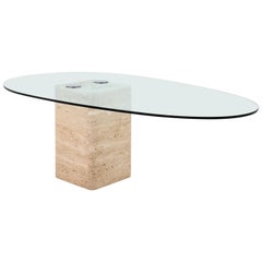 Travertine and Glass Dining Table by Saporiti