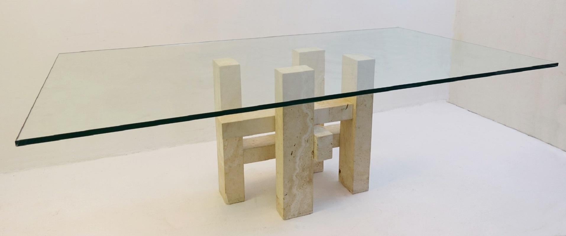Travertine and Glass Dining Table In Fair Condition In Brussels, BE