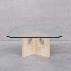 Travertine and Glass Mid-Century Italian Coffee Table attr. to Up&Up