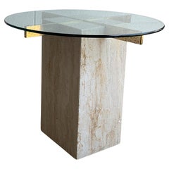 Travertine and Glass Side Table