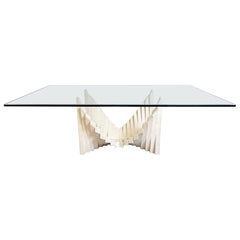 Travertine and Glass Top Coffee Table