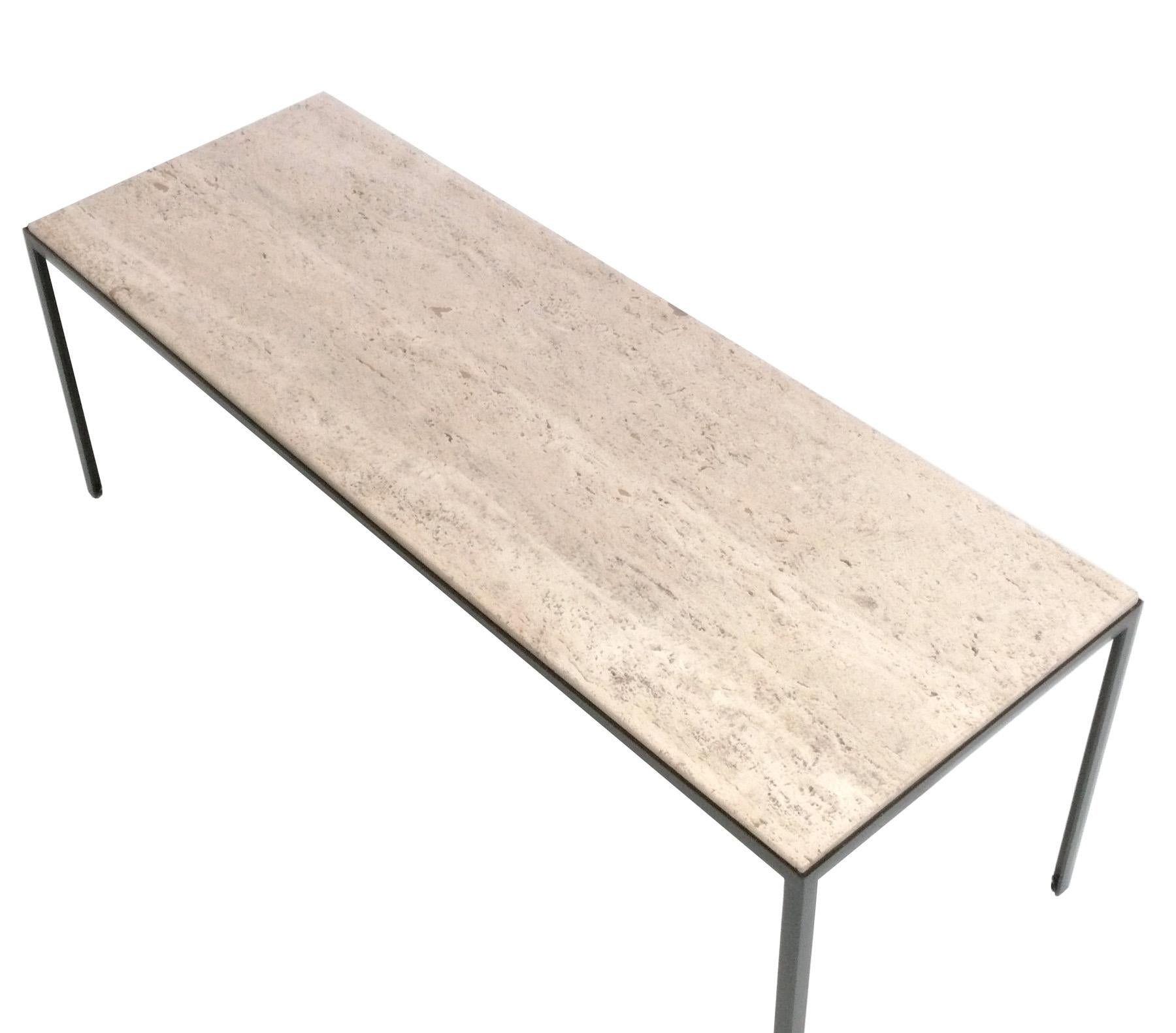 American Travertine and Iron Coffee Table attributed to Florence Knoll For Sale