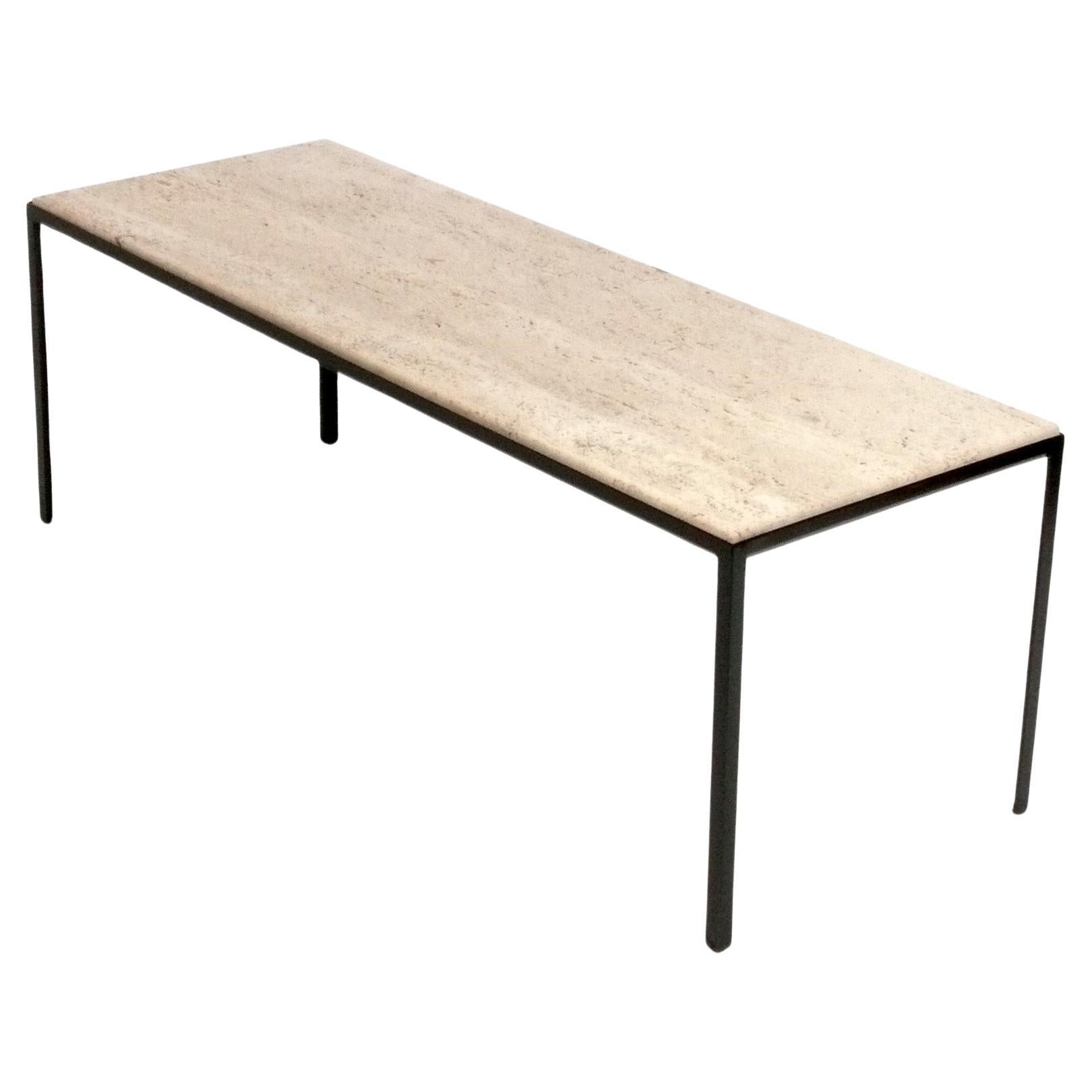 Travertine and Iron Coffee Table attributed to Florence Knoll For Sale