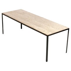 Used Travertine and Iron Coffee Table attributed to Florence Knoll