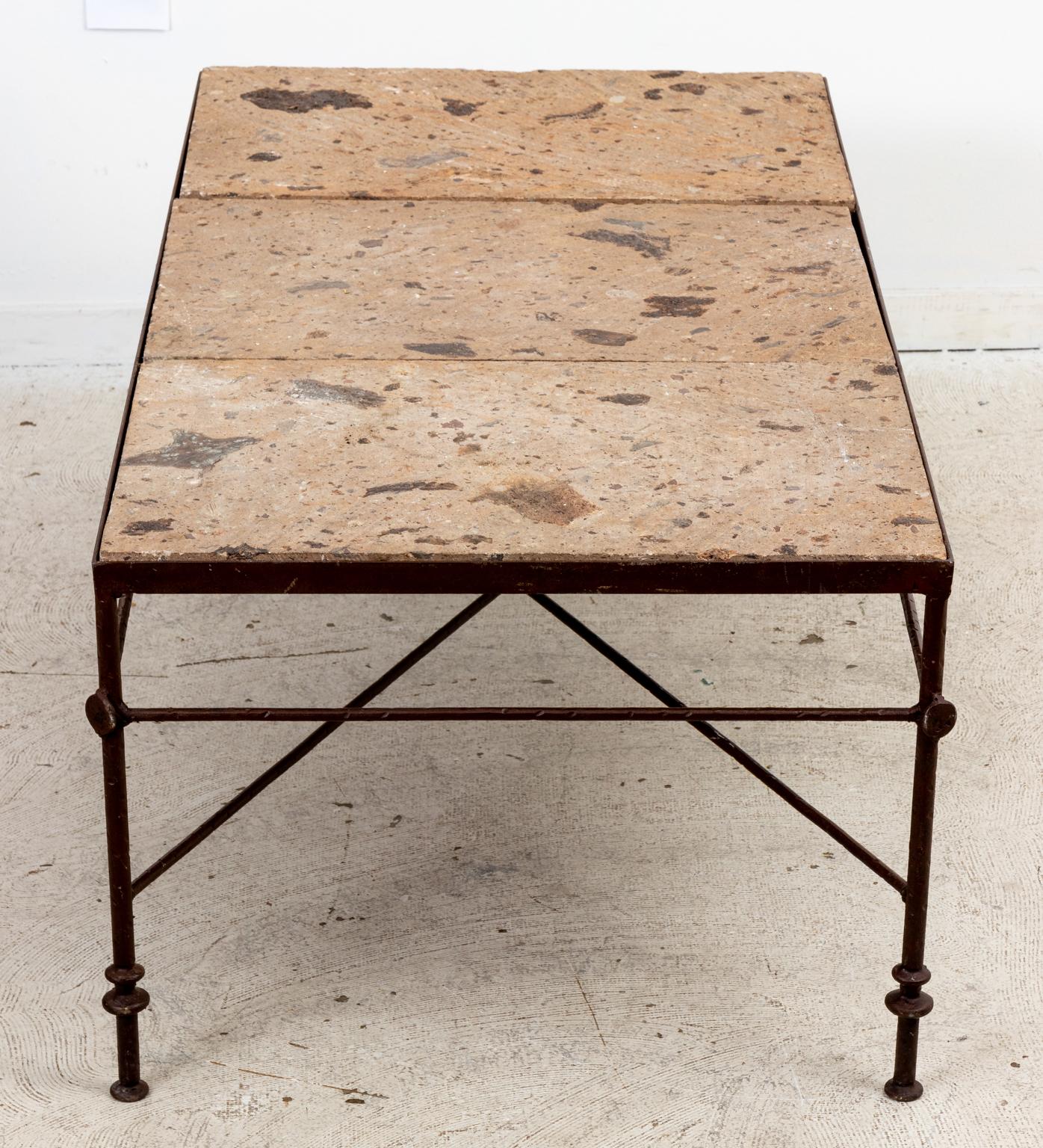 Travertine and Iron Coffee Table In Good Condition In Stamford, CT