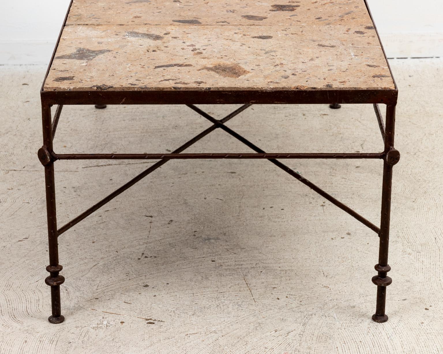 20th Century Travertine and Iron Coffee Table