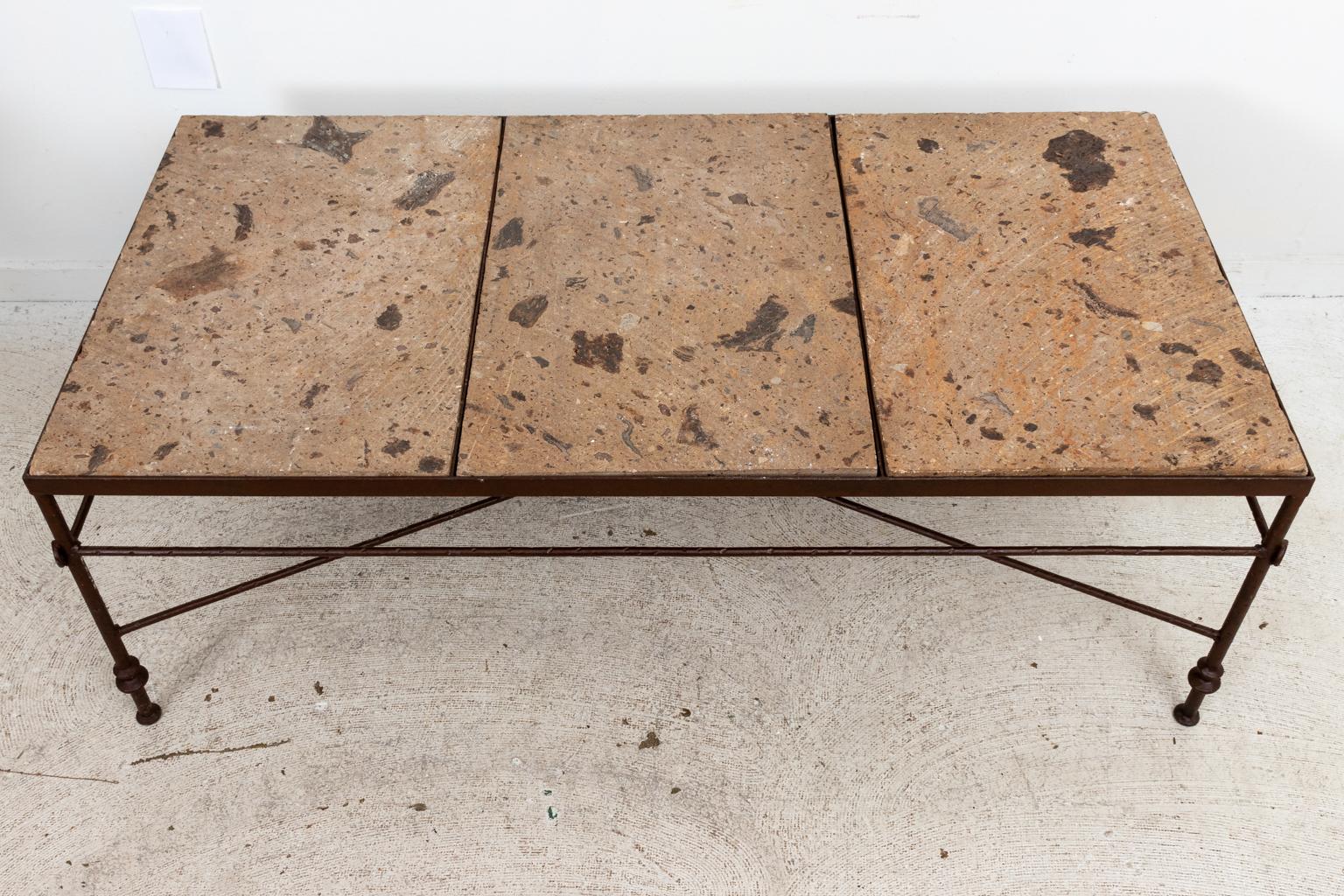 Travertine and Iron Coffee Table 1