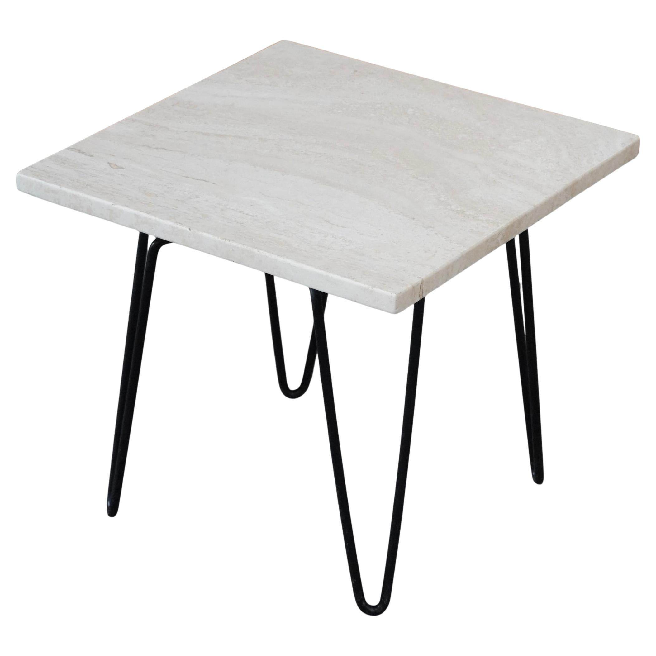 Travertine and Iron Modernist Side Table c1950s en vente